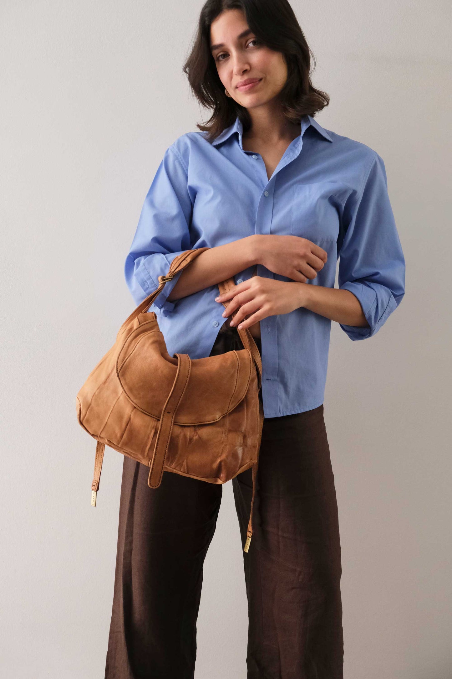Do saddle bag cognac in soft nappa lomé - Made in Italy -