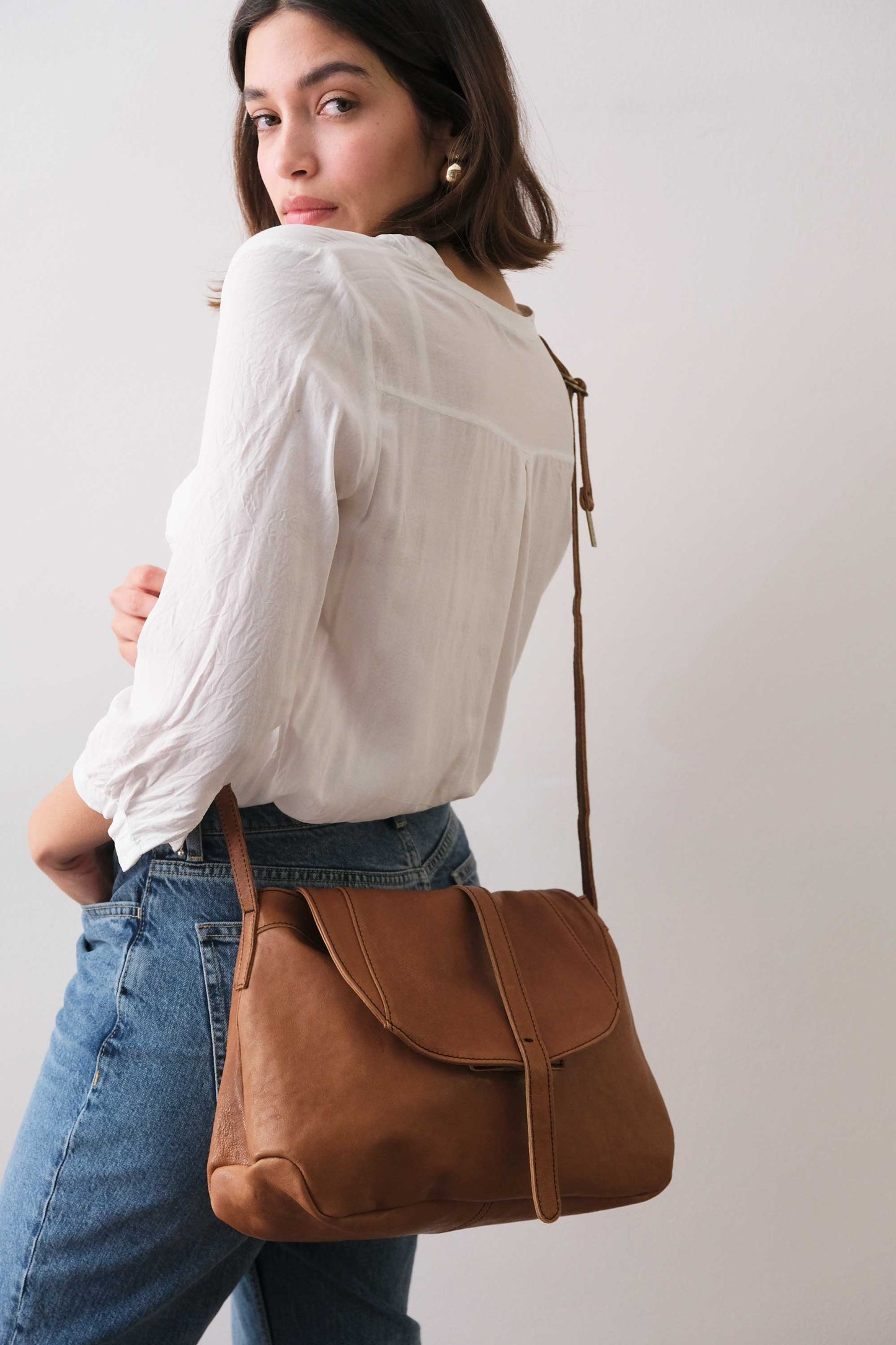 PRE ORDER discount 15%-Do saddle bag in cognac soft nappa - use code PREORDER15 - ESTIMATED DELIVERY SEPTEMBER 15- Made in Italy -