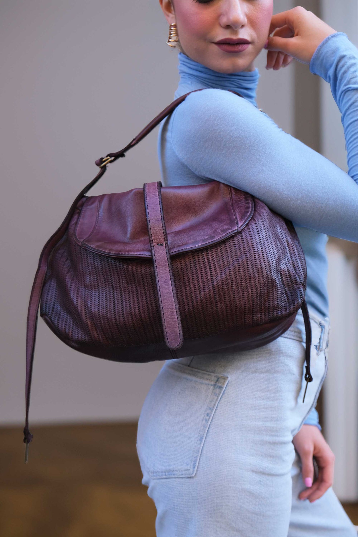Do saddle bag in plum turner calf soft leather - Made in Italy -