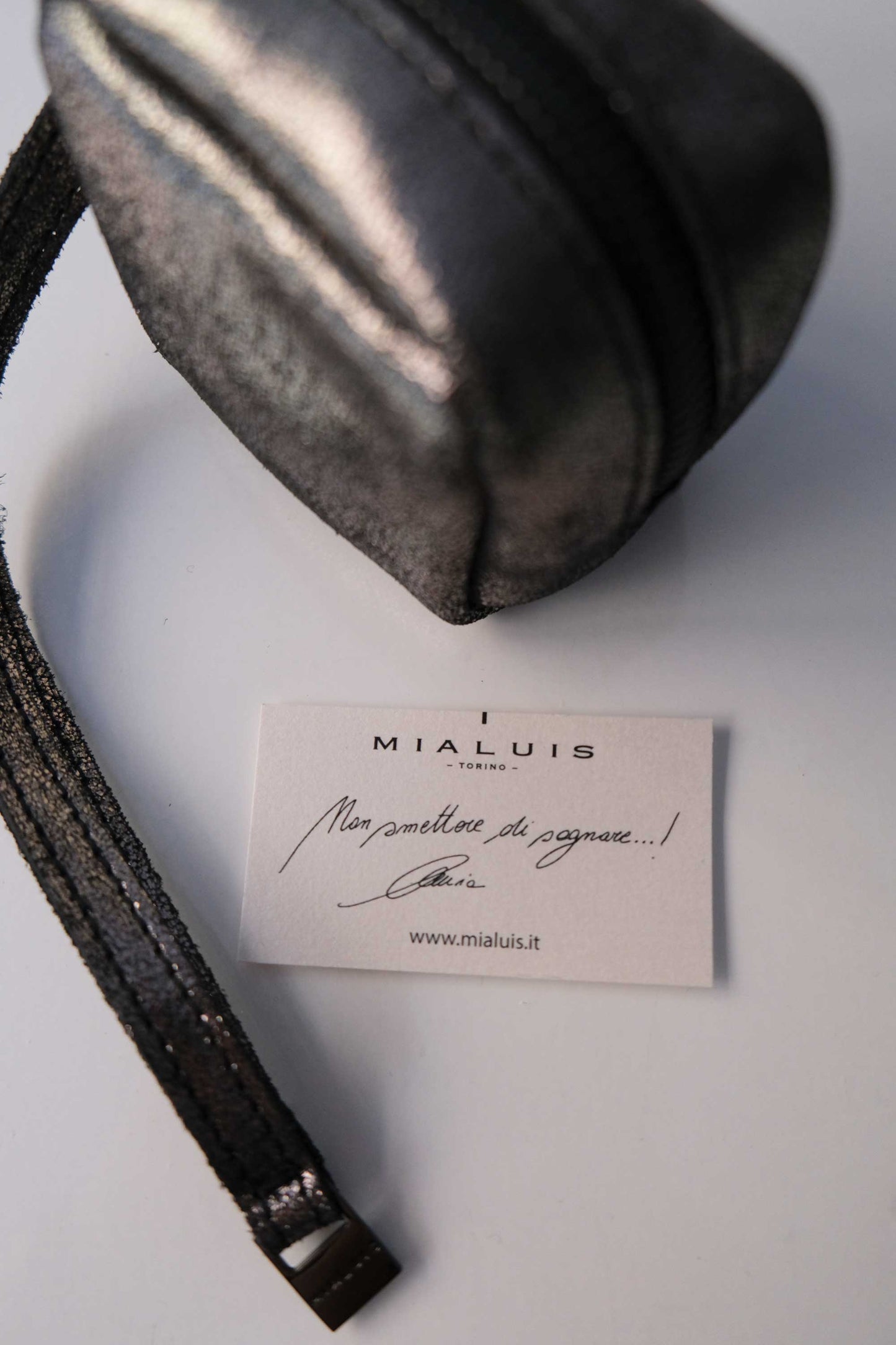 Dream box mini pochette in pewter soft leather