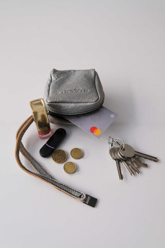 Dream box mini pochette in mutton silver vegetable leather - Made in Italy -