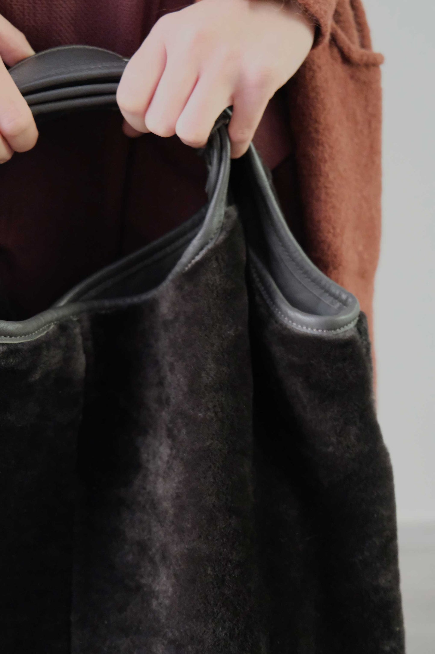 Lena tote bag in brown shearling leather - Made in Italy -