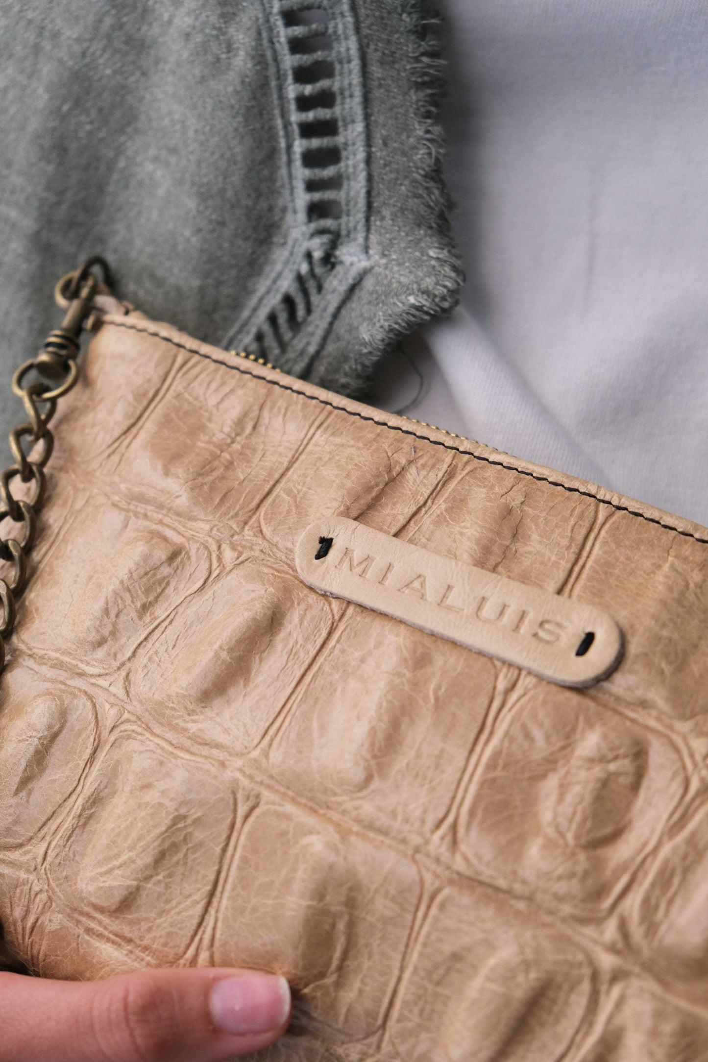 Pochette Mikin in vitello nocciola - Made in Italy-
