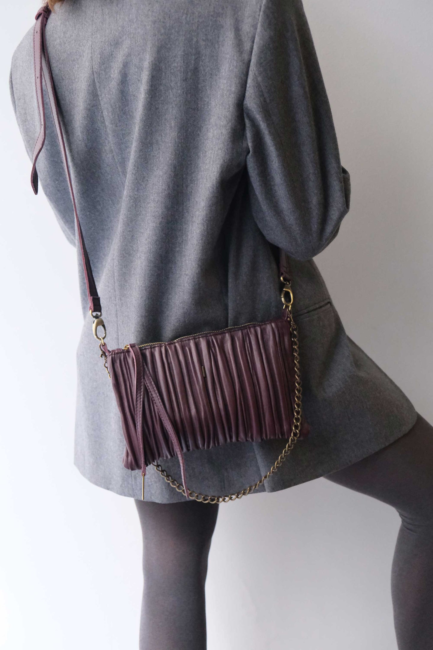 PRE ORDER discount 15%- Mikin pochette in plum pleated soft leather - use code PREORDER15 - ESTIMATED DELIVERY END SEPTEMBER - Made in Italy -