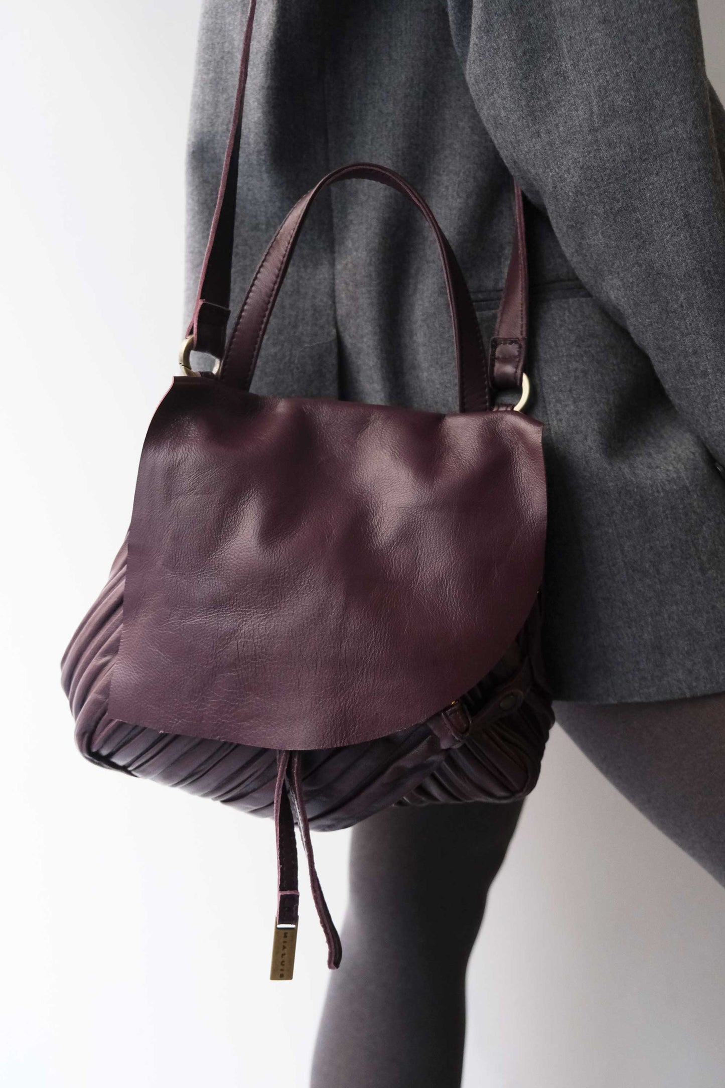 Minu in pleated plum colour leather - Made in Italy -