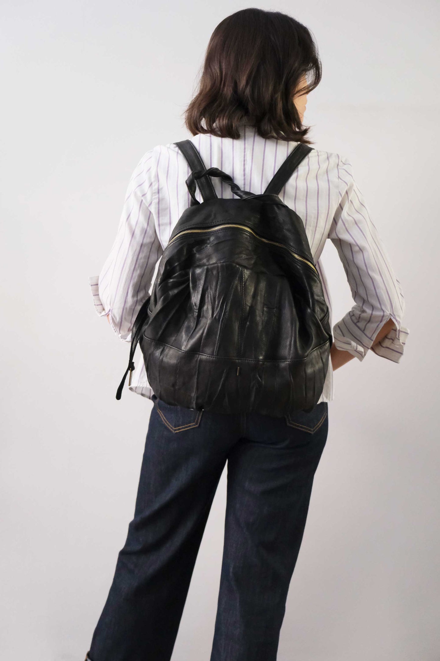 Nerina zaino in pelle nera nappa lomè lavata e morbida - Made in Italy -