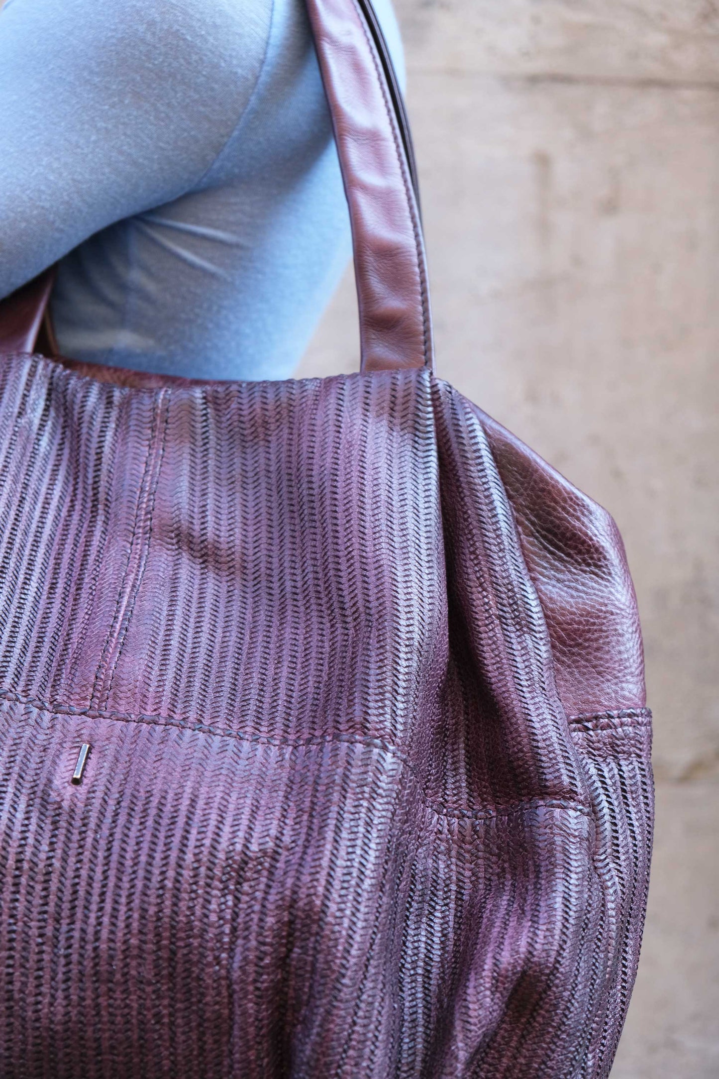 Riri tote bag in plum turner calf soft leather - Made in Italy -