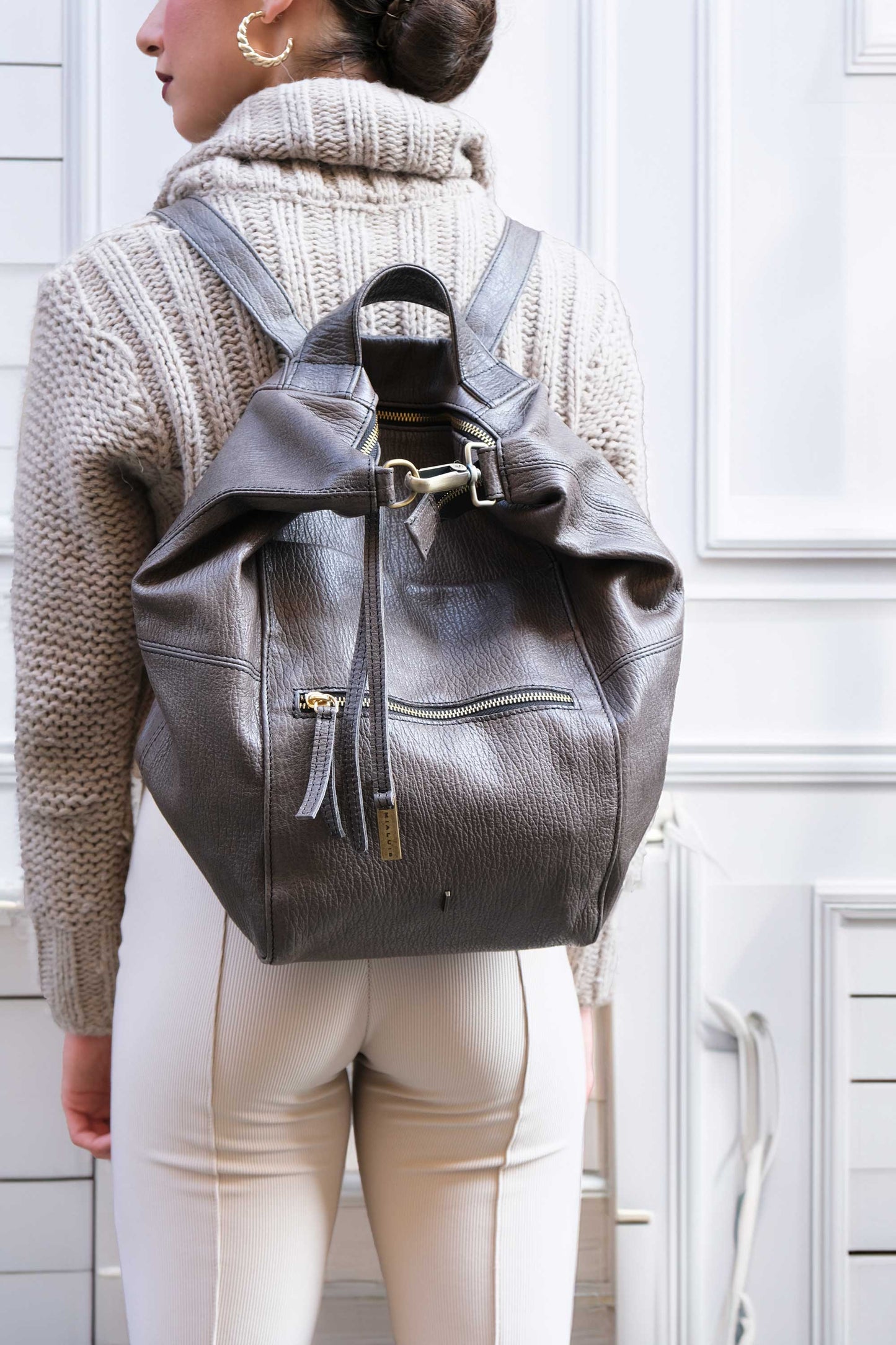 Vicky backpack in graphite shark-print vegetable-tanned nappa leather – Made in Italy -