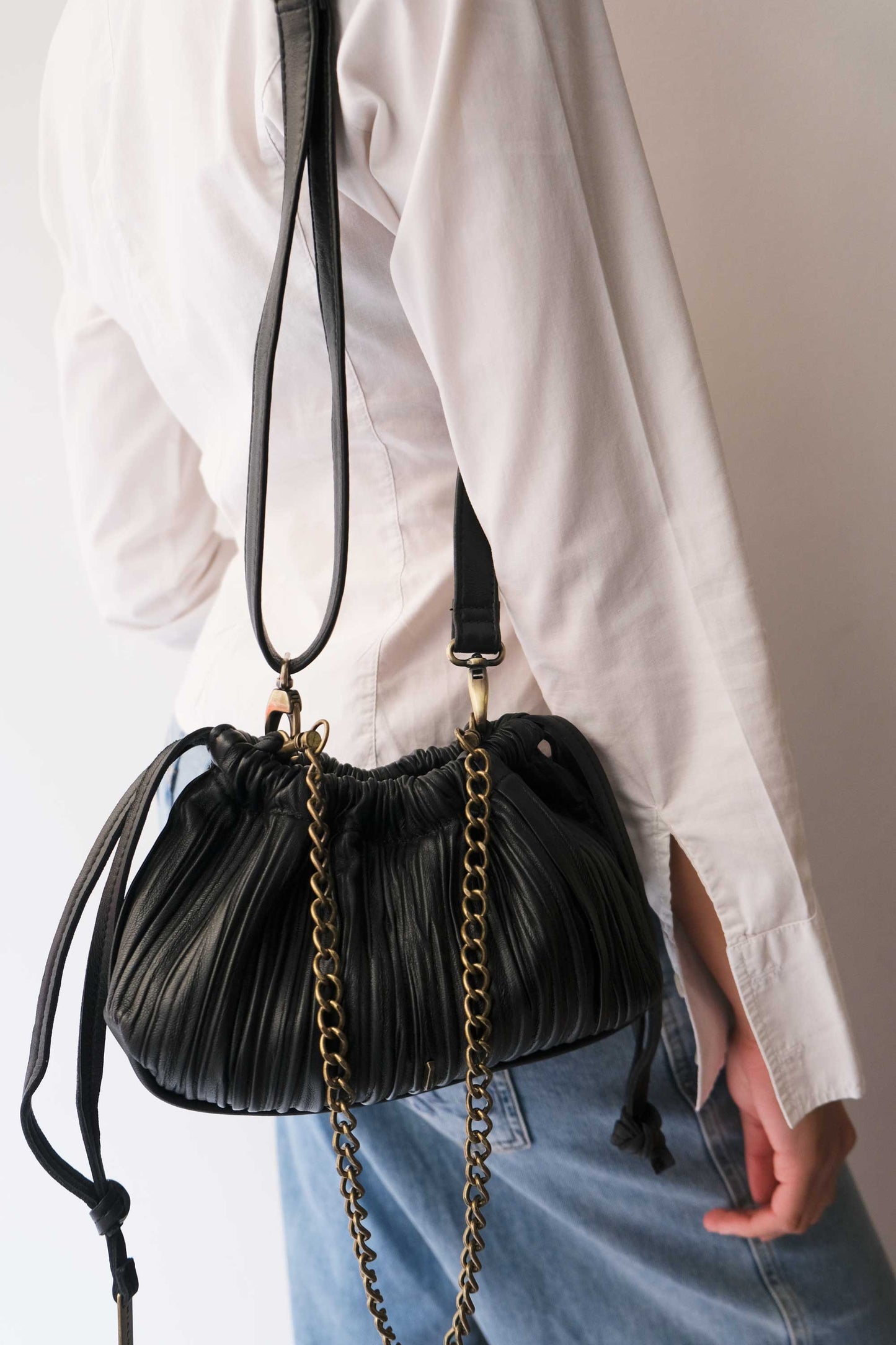 PRE ORDER discount 15%-Agnes mini pochette in black pleated leather- use code PREORDER15 - ESTIMATED DELIVERY SEPTEMBER 15- Made in Italy -