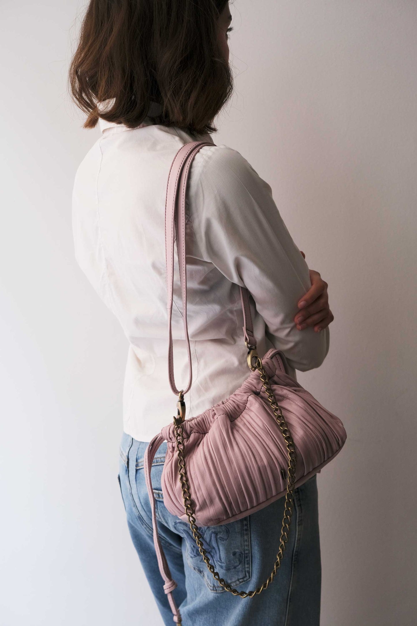 Agnes mini pochette in orchid pleated leather - Made in Italy -