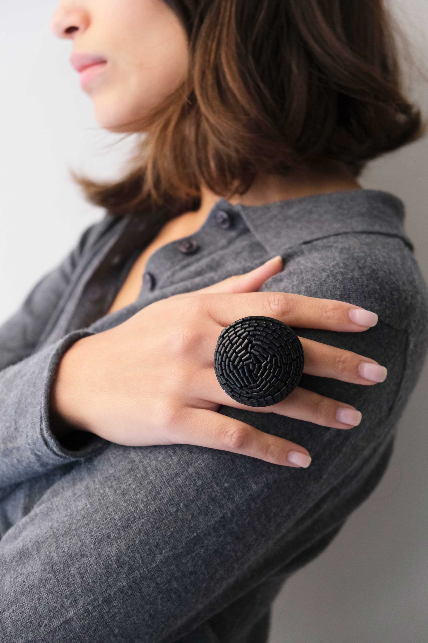Gabrielle black leather ring - Made in Italy -