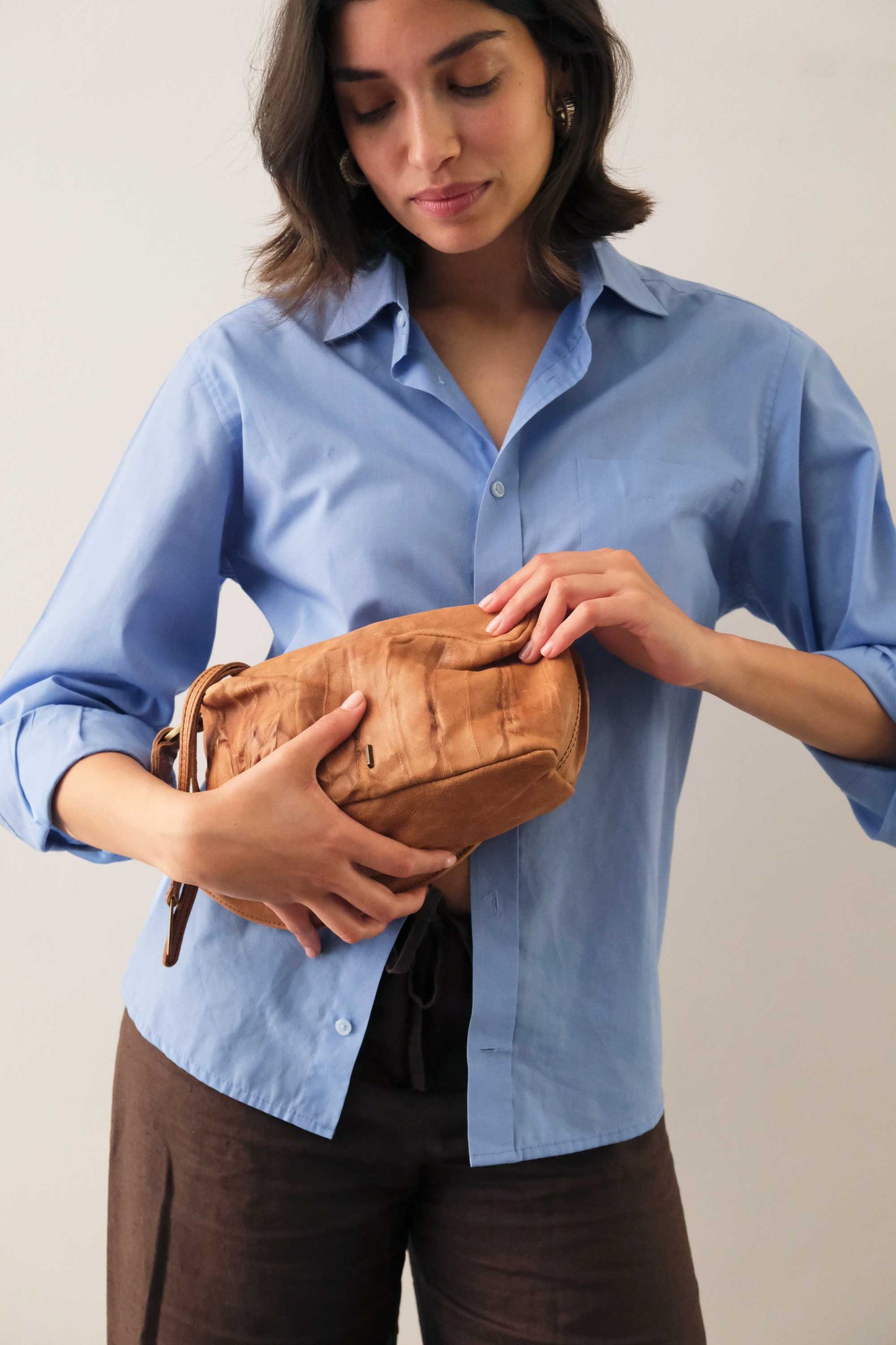 Bobo mini in nappa lomè cognac pelle conciata al vegetale - Made in Italy -