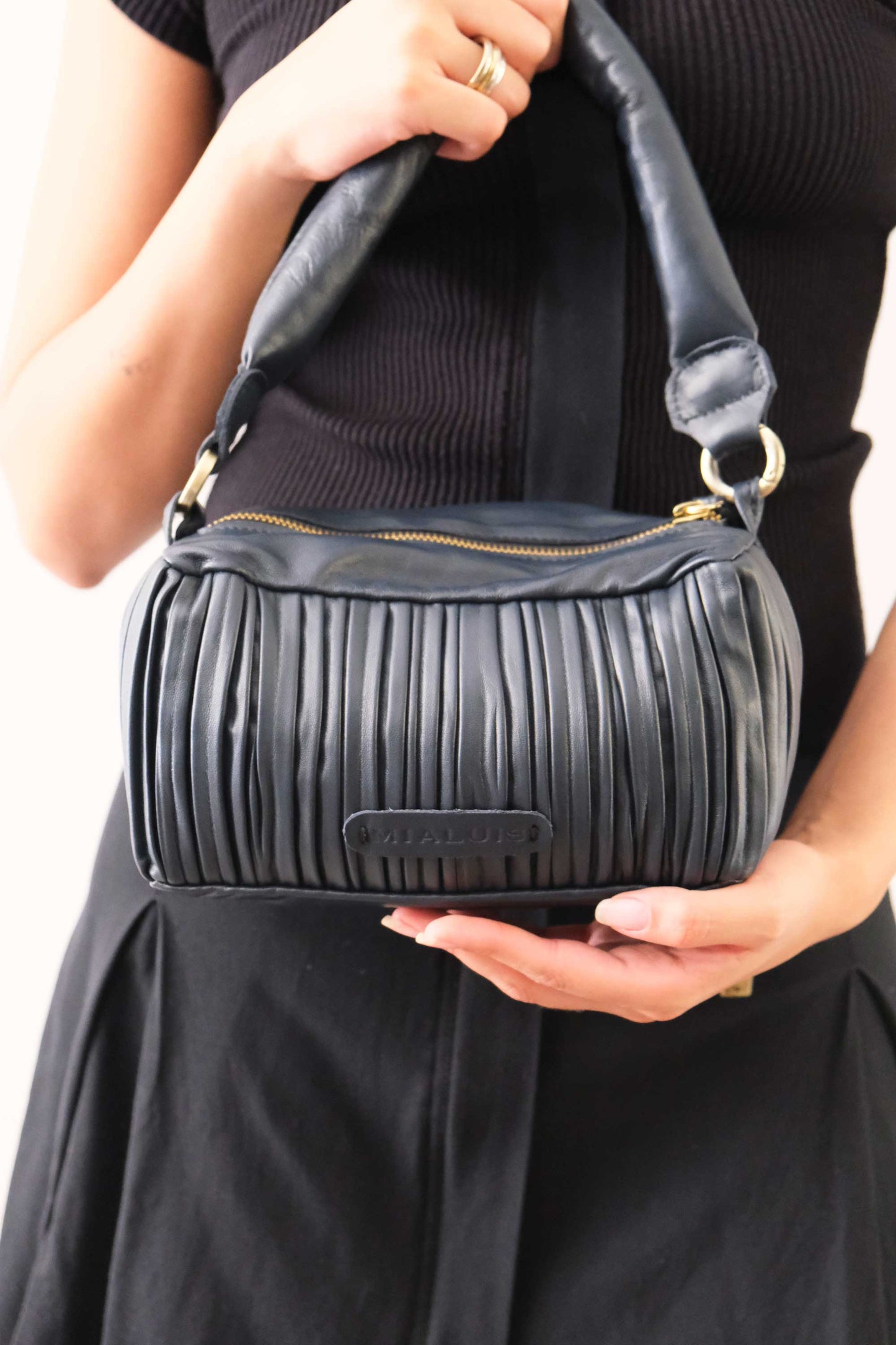PRE ORDER discount 15%- Bobo mini in navy pleated leather nappa - use code PREORDER15 - ESTIMATED DELIVERY SEPTEMBER 15- Made in Italy -