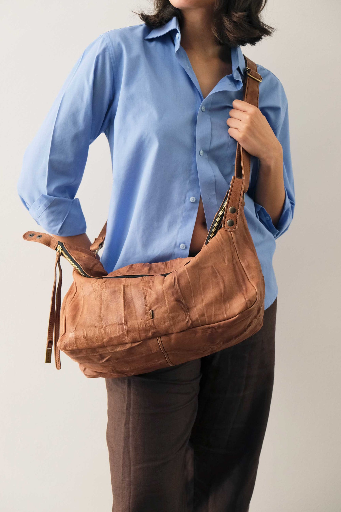 Chicca hobo bag in morbida nappa lomé cioccolato - Made in Italy -