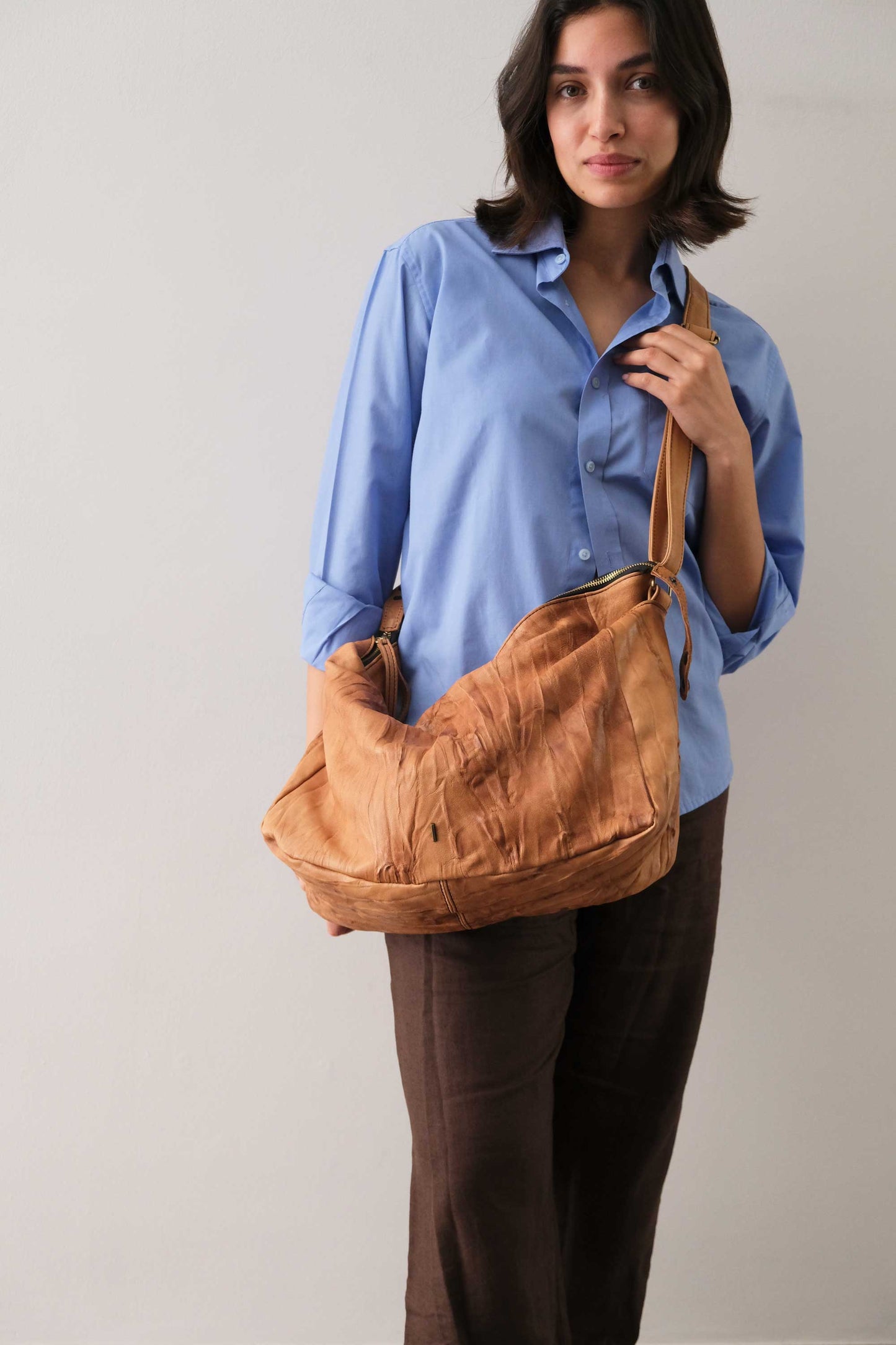 Chicca hobo bag in morbida nappa lomé cognac - Made in Italy -