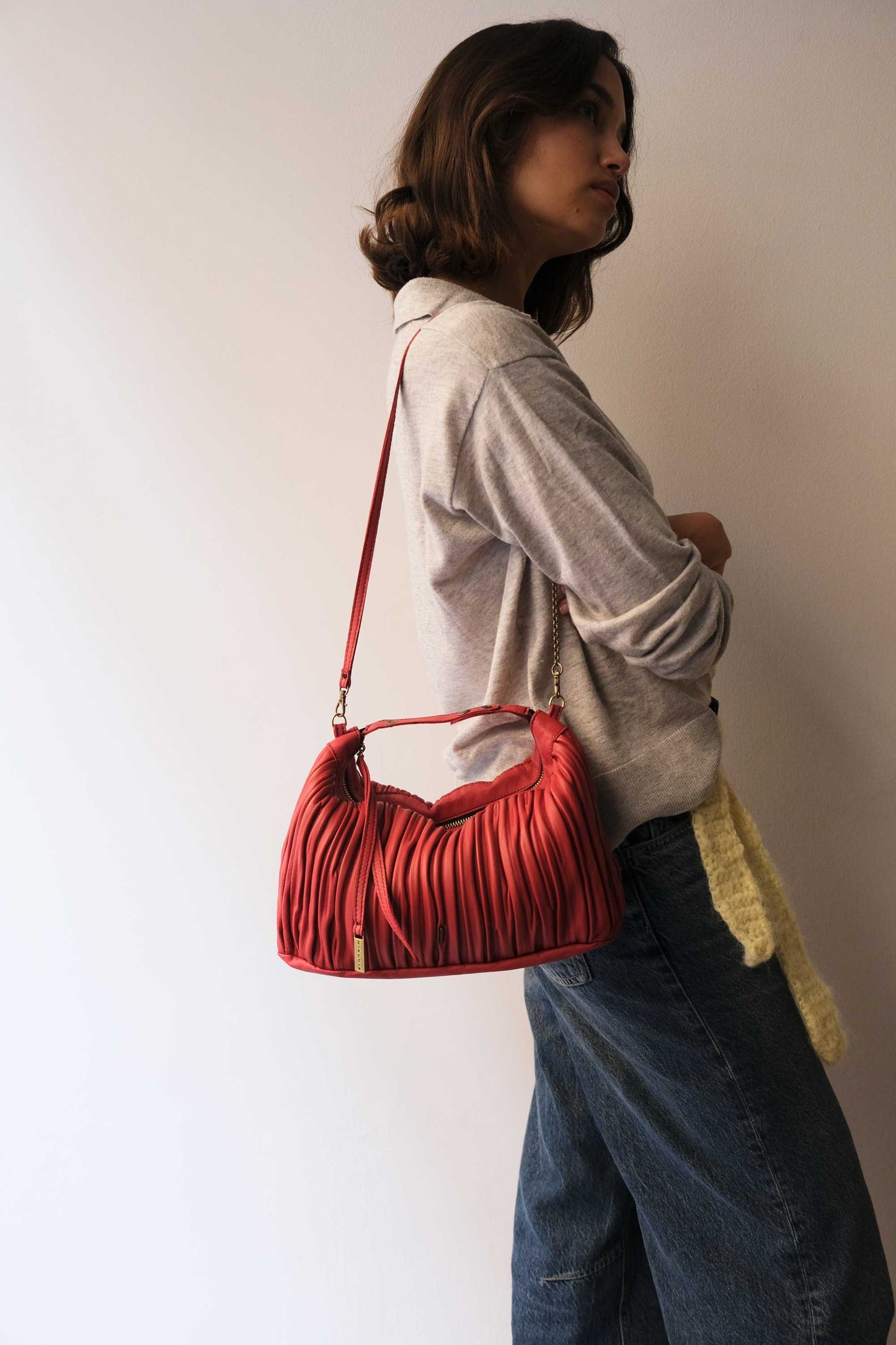 PRE ORDER discount 15%- Chicca Media hobo bag in red pleated leather - use code PREORDER15 - ESTIMATED DELIVERY END SEPTEMBER - Made in Italy -