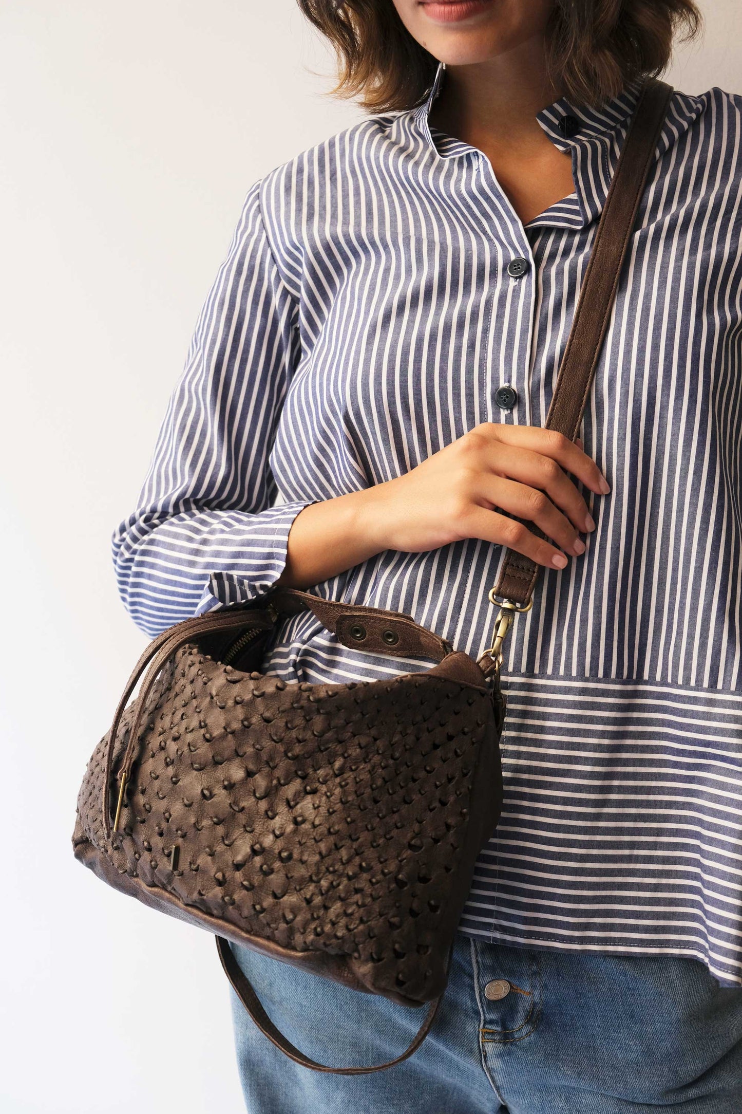 Chicca Media hobo bag in brown perforated nappa - Made in Italy-