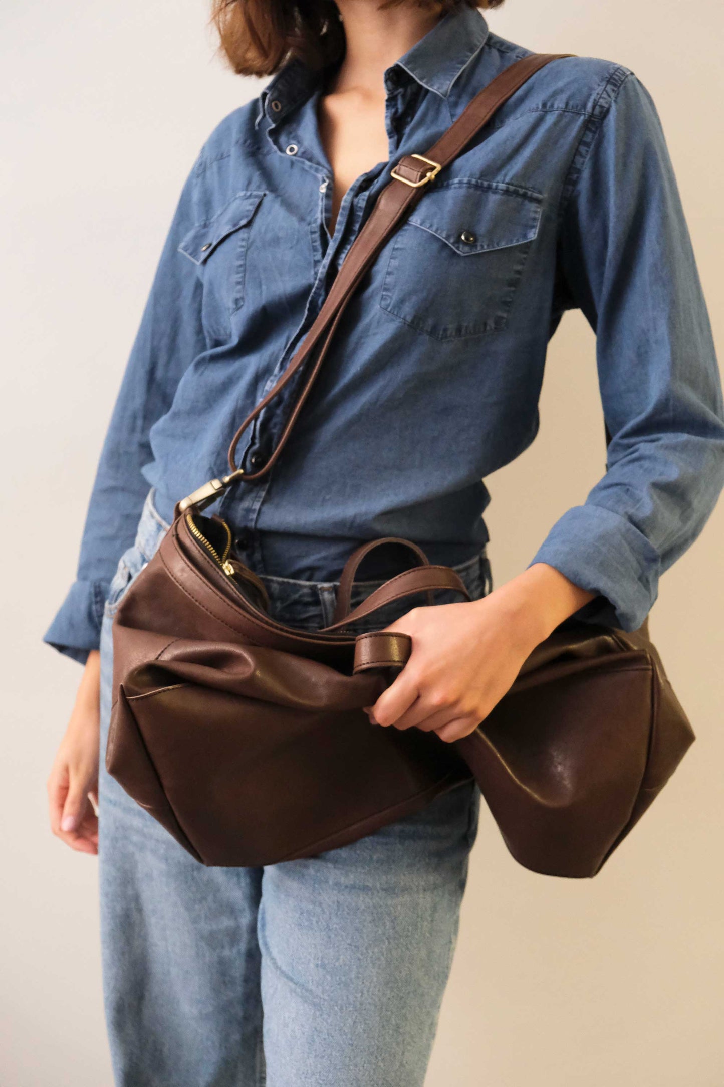 Cloudy borsa a tracolla in pelle nappa marrone - Made in Italy-
