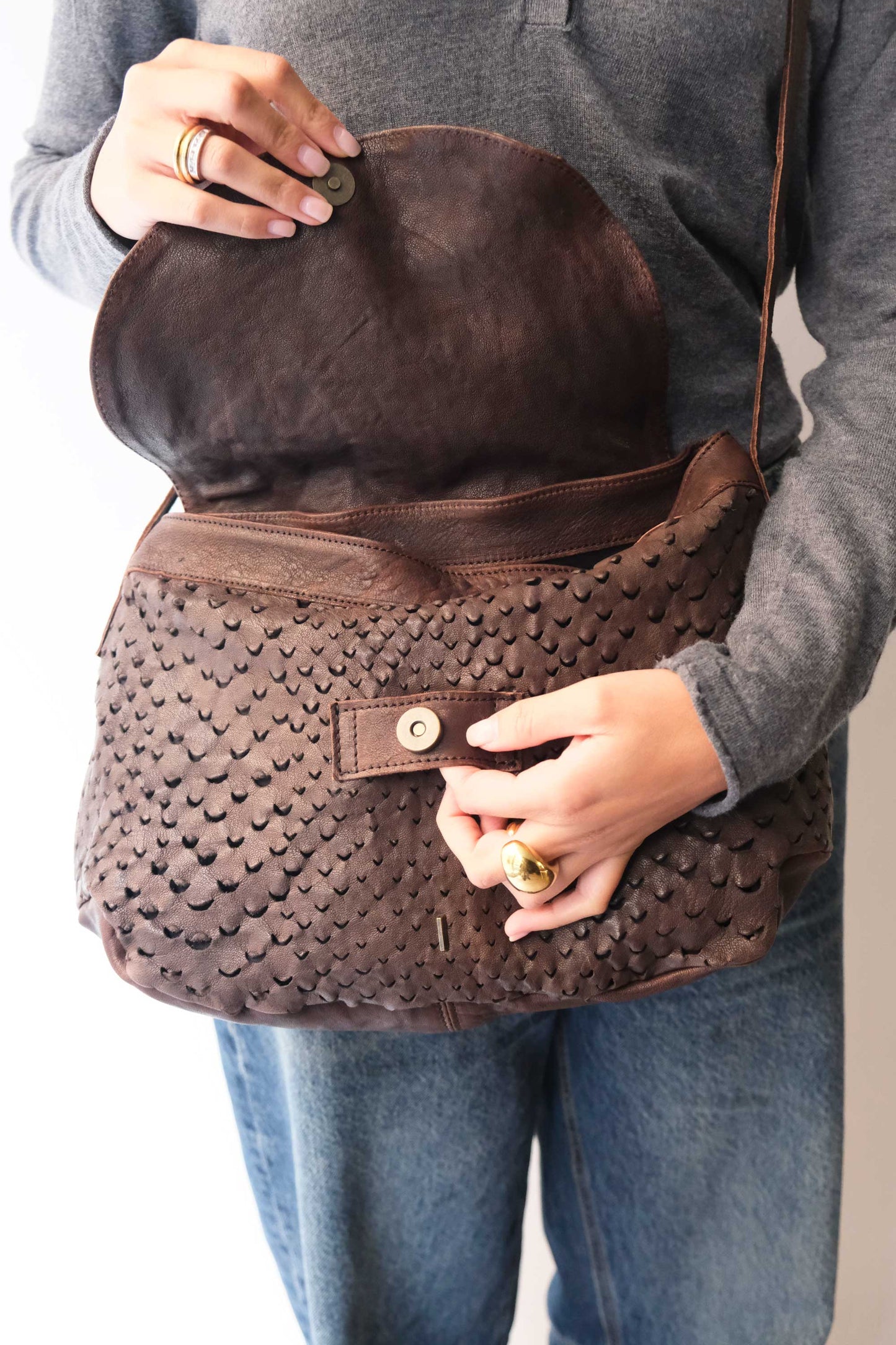 PRE ORDER discount 15%-Do saddle bag in brown perforated leather - use code PREORDER15 - ESTIMATED DELIVERY SEPTEMBER 15- Made in Italy -