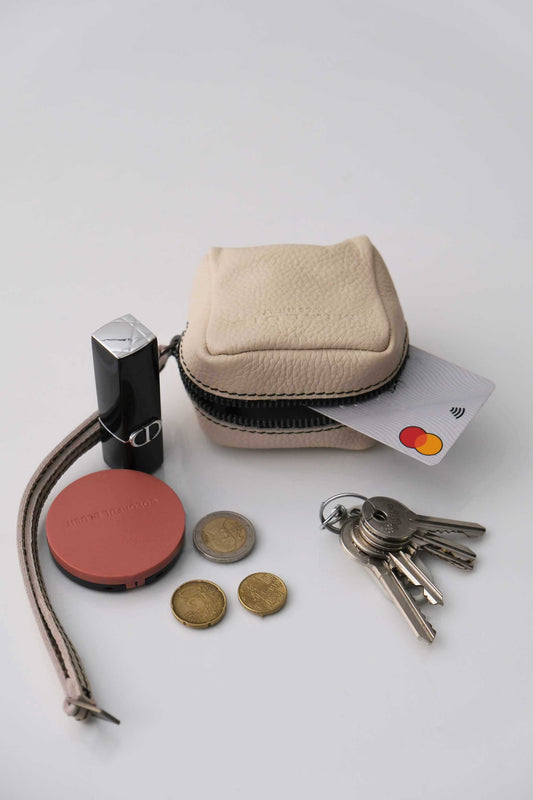 Dream box mini pochette in morbida pelle crema - Made in Italy -