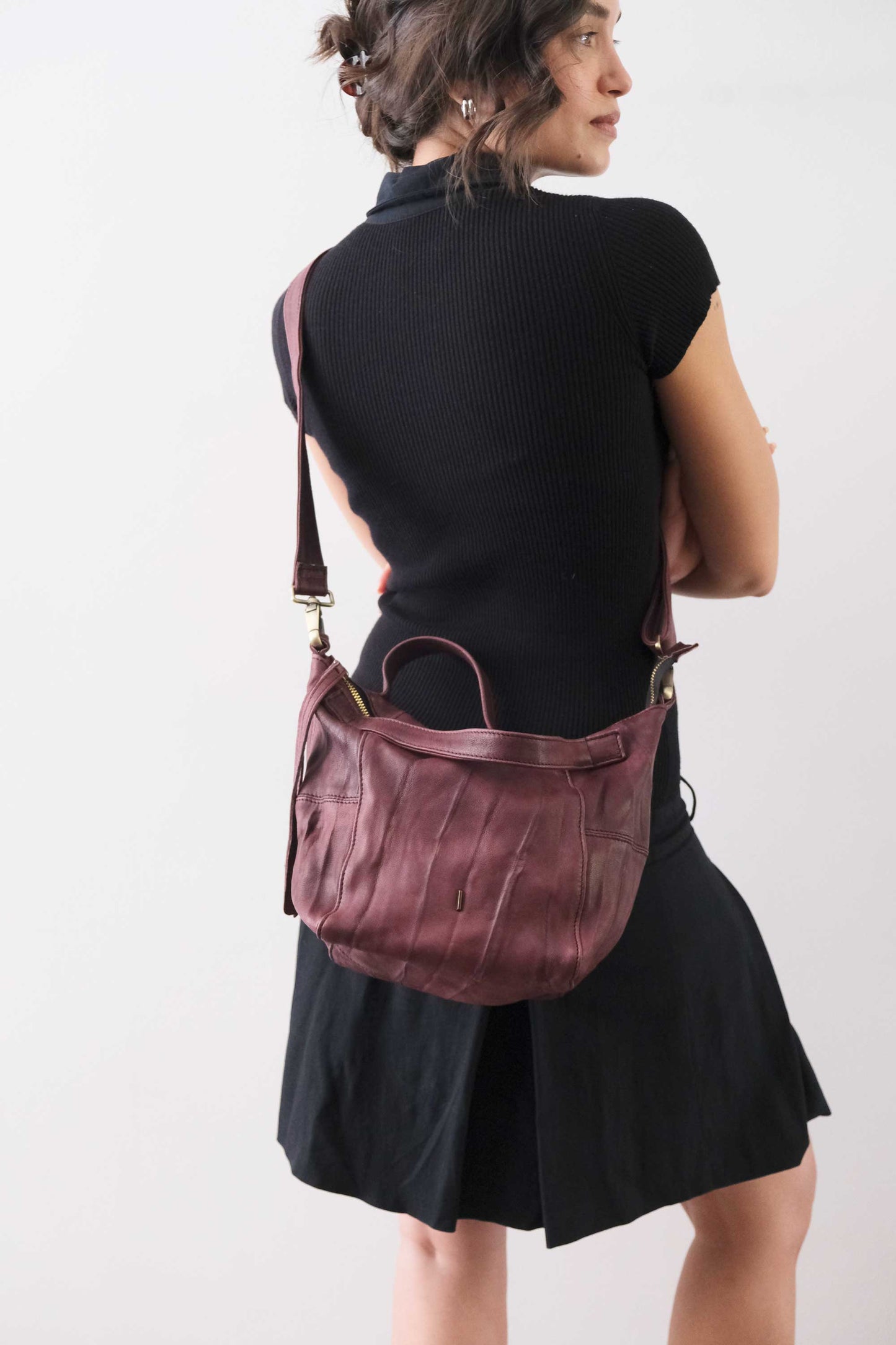 PRE ORDER discount 15%- Marty bag in plum soft washed nappa lome - use code PREORDER15 - ESTIMATED DELIVERY SEPTEMBER 15- Made in Italy -