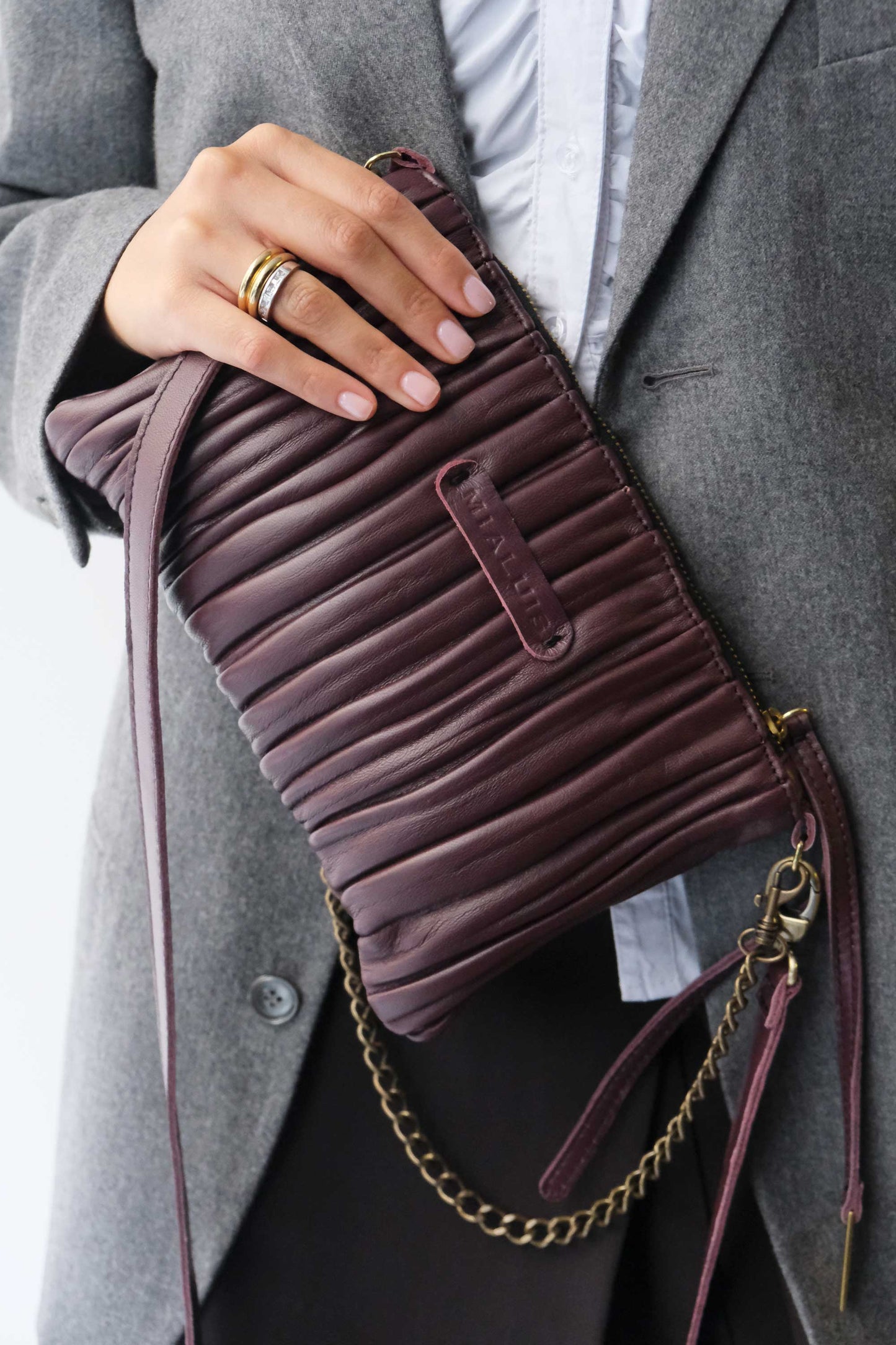 PRE ORDER discount 15%- Mikin pochette in plum pleated soft leather - use code PREORDER15 - ESTIMATED DELIVERY END SEPTEMBER - Made in Italy -
