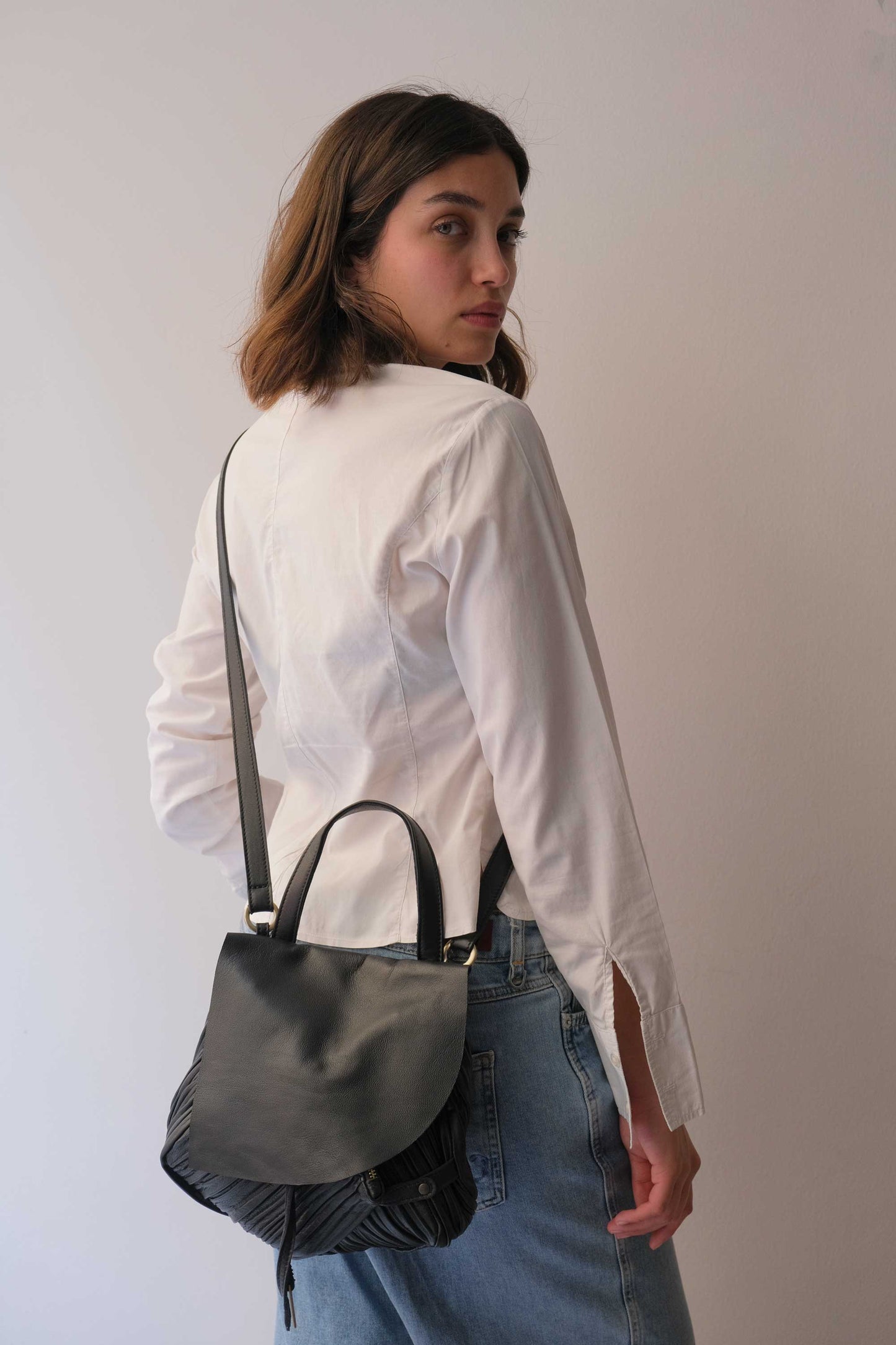 PRE ORDER discount 15%-Minu in pleated black colour leather - use code PREORDER15 - ESTIMATED DELIVERY END SEPTEMBER - Made in Italy -