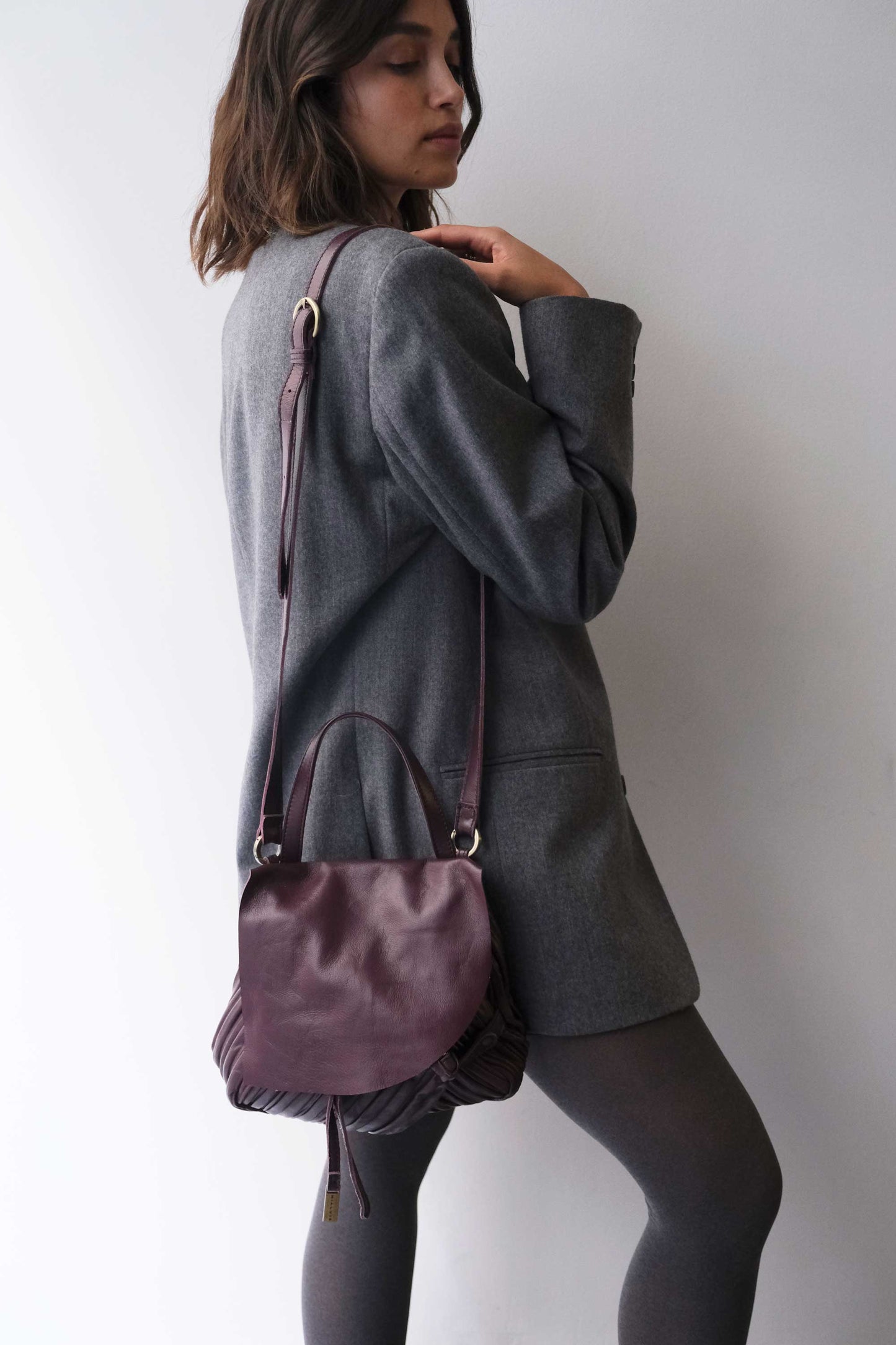 Minu in pleated plum colour leather - Made in Italy -