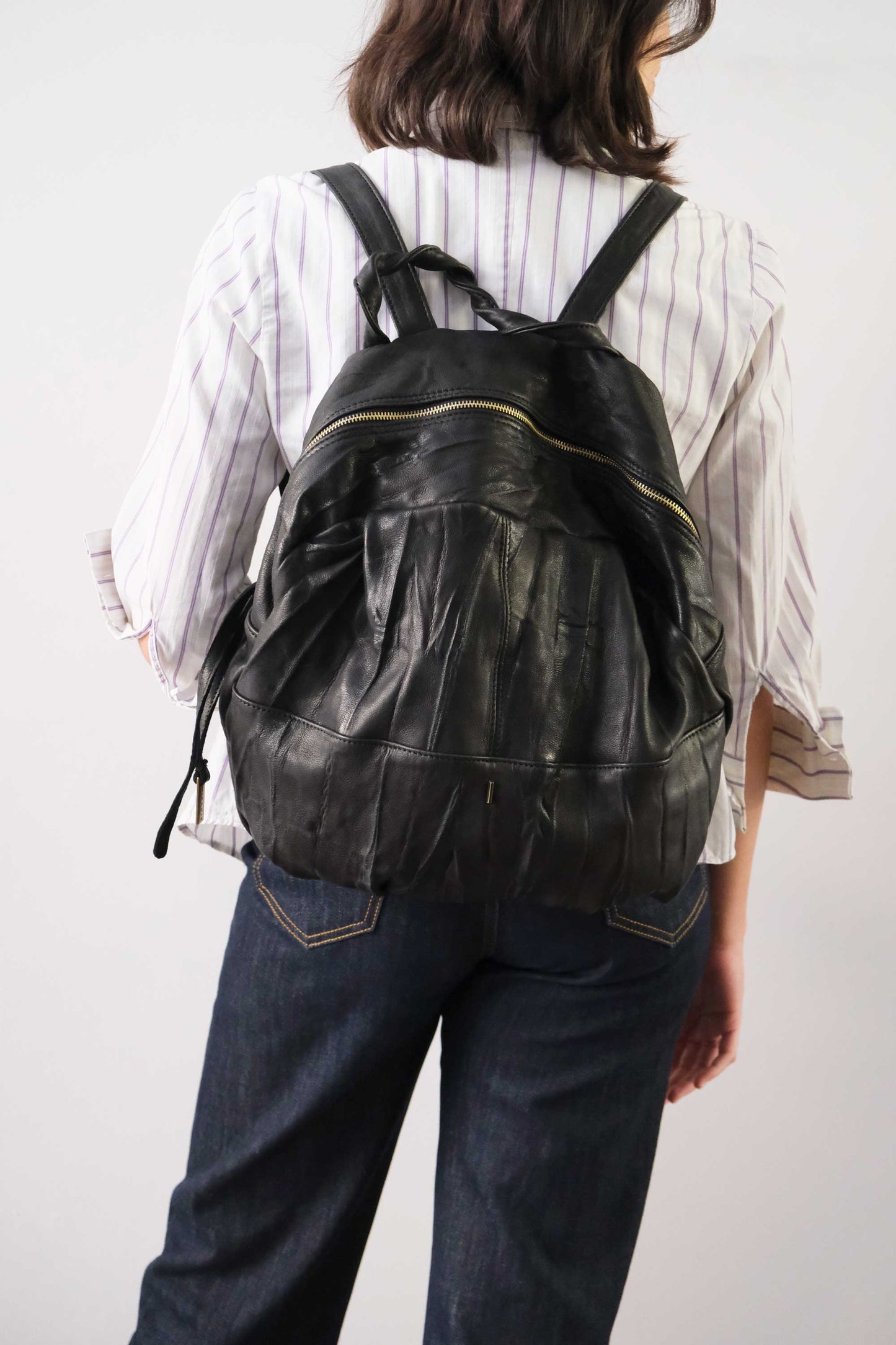 Nerina zaino in pelle nera nappa lomè lavata e morbida - Made in Italy -