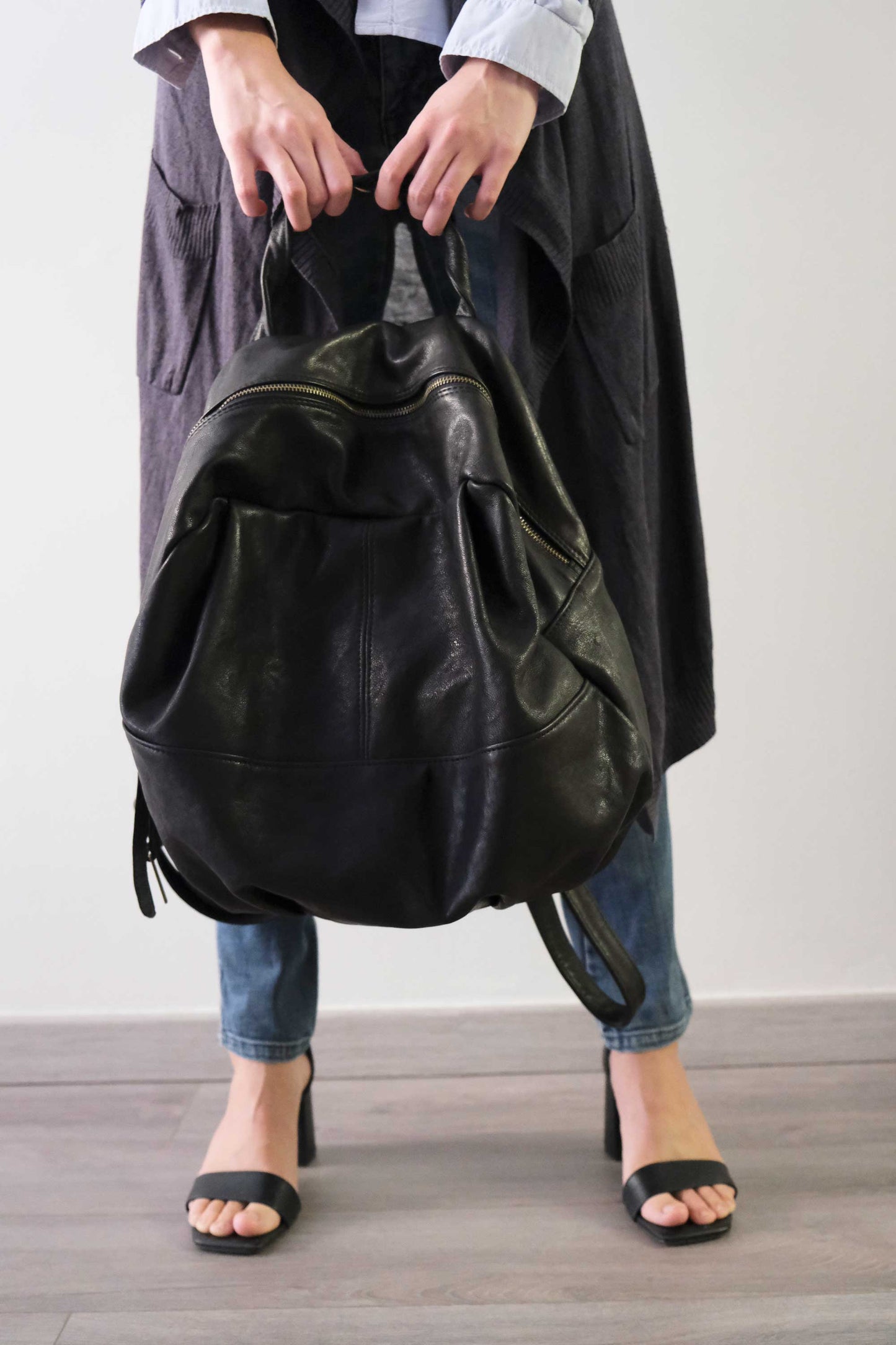 Nerina backpack in black nappa leather - Made in Italy -