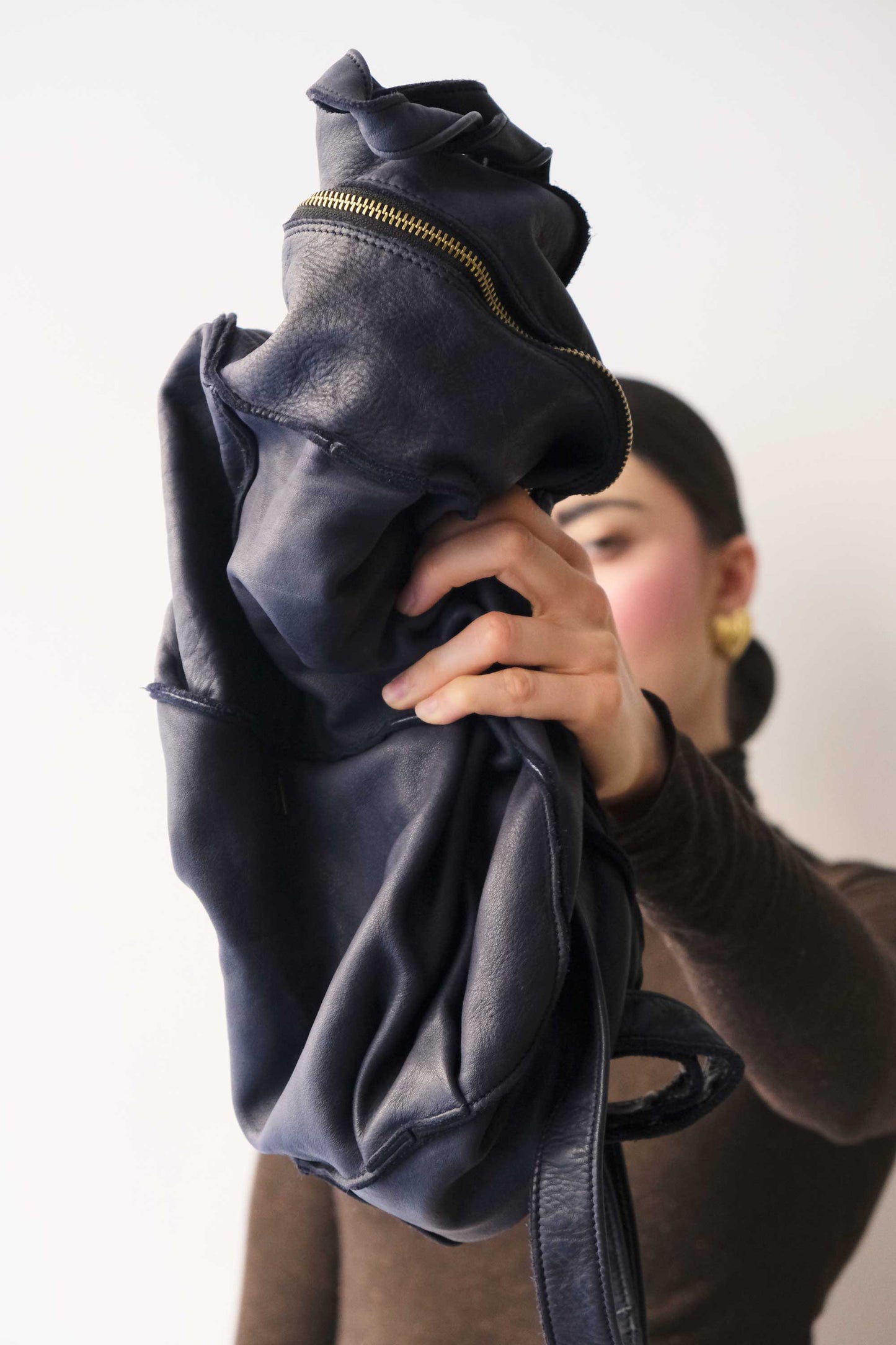 Reneri backpack navy garment-dyed leather - Made in Italy -