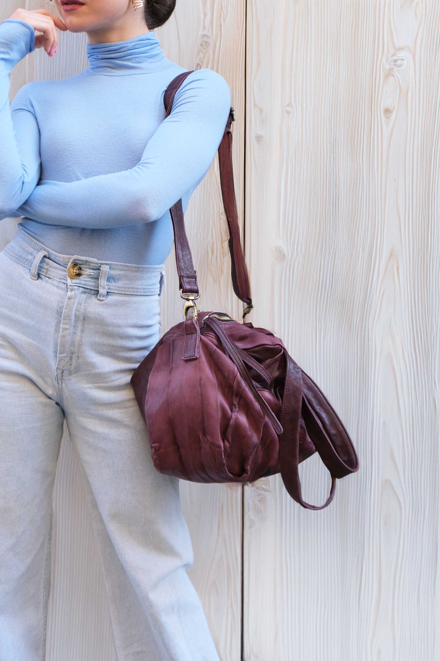 Riri tote bag in soft nappa lomé plum - Made in Italy -