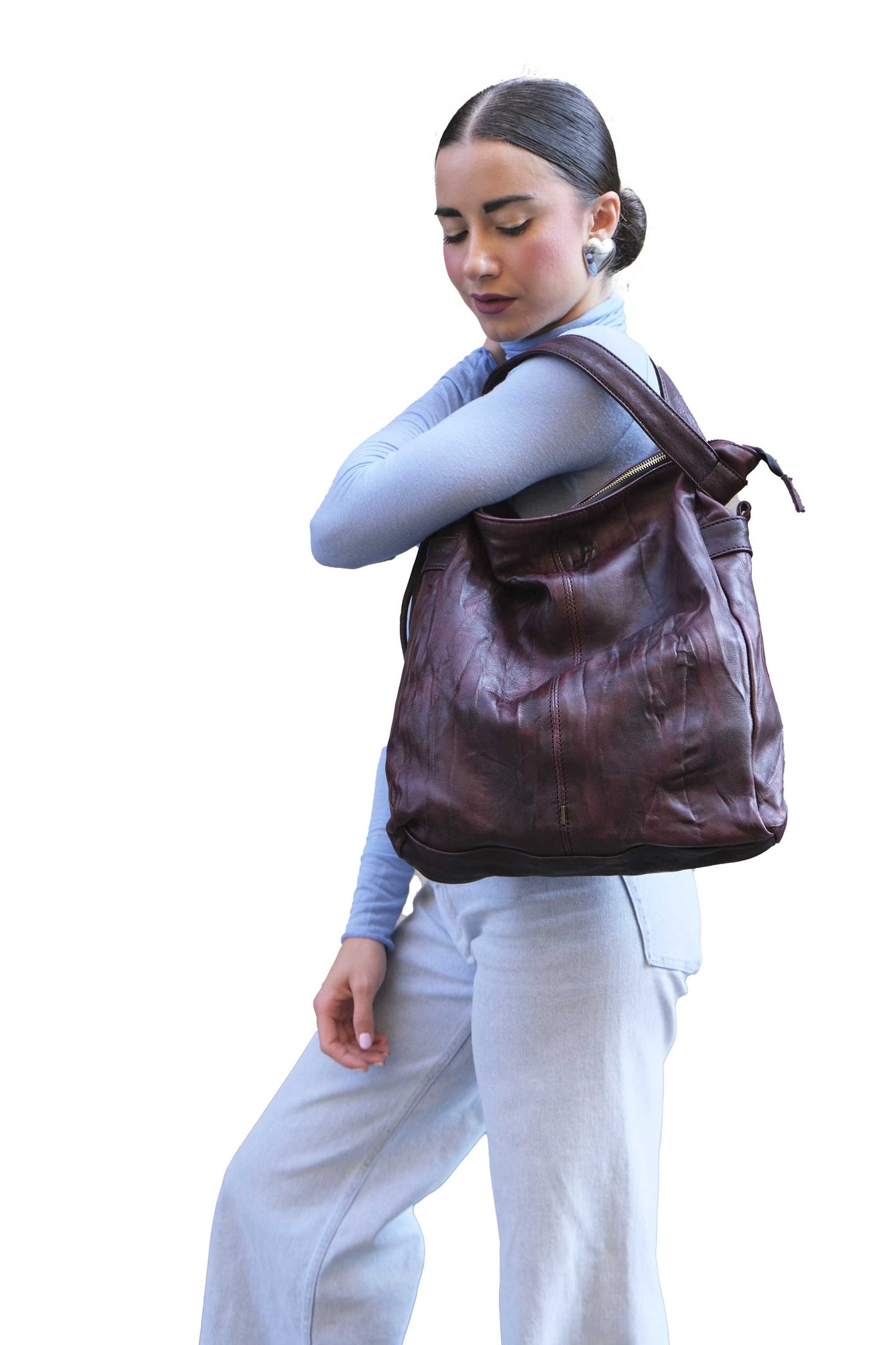 LAUNCH PRICE €298 UNTIL OCTOBER 30 - Valy tote bag in soft nappa lomé plum - Made in Italy -