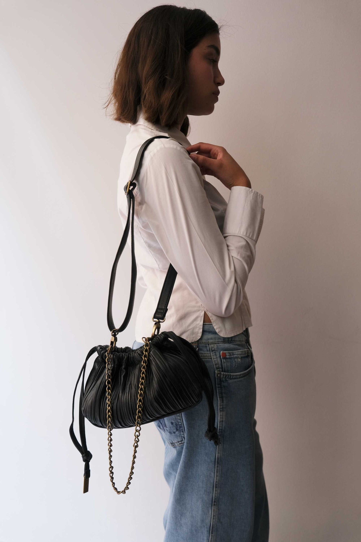 PRE ORDER discount 15%-Agnes mini pochette in black pleated leather- use code PREORDER15 - ESTIMATED DELIVERY SEPTEMBER 15- Made in Italy -
