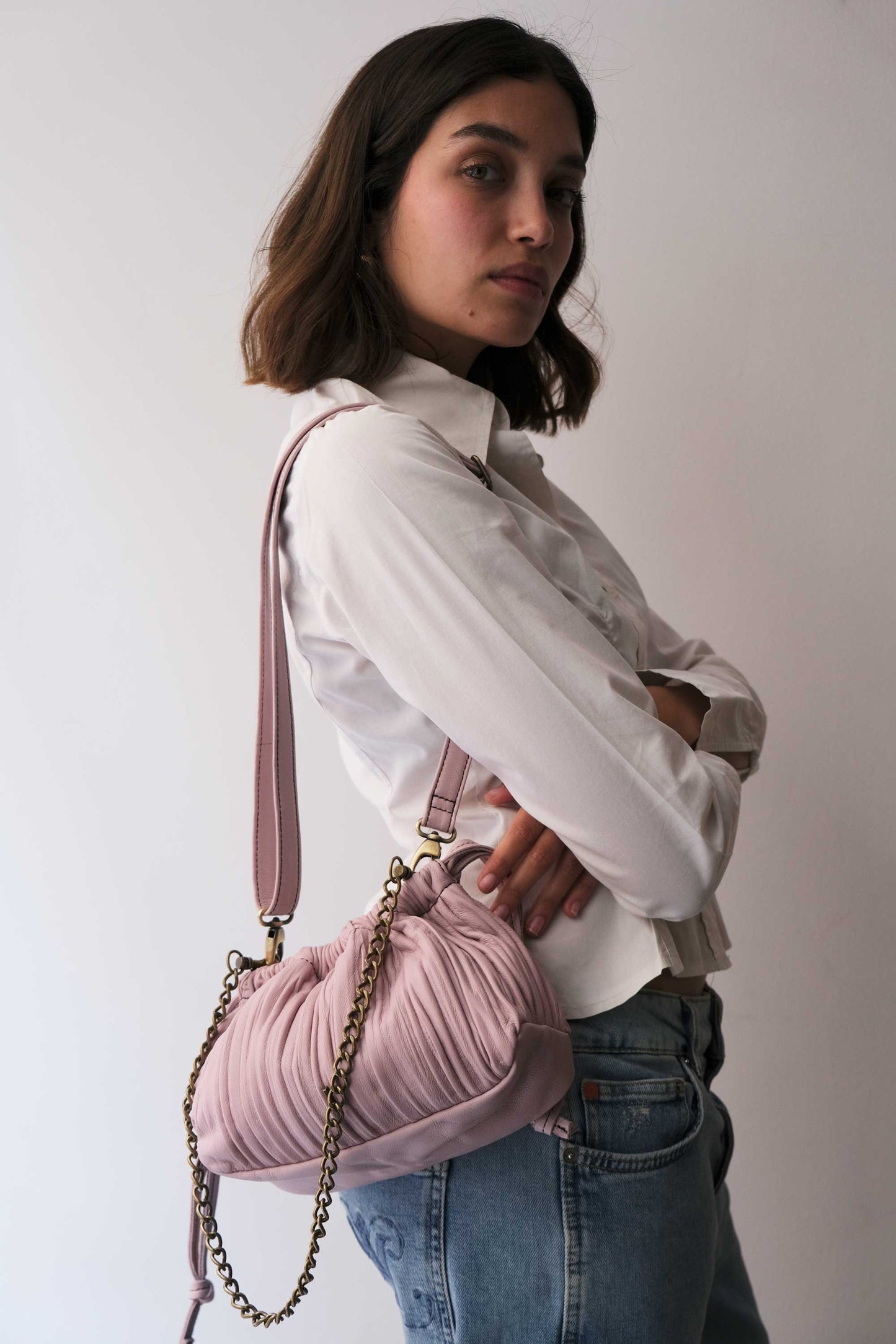 Agnes mini pochette in orchid pleated leather - Made in Italy -
