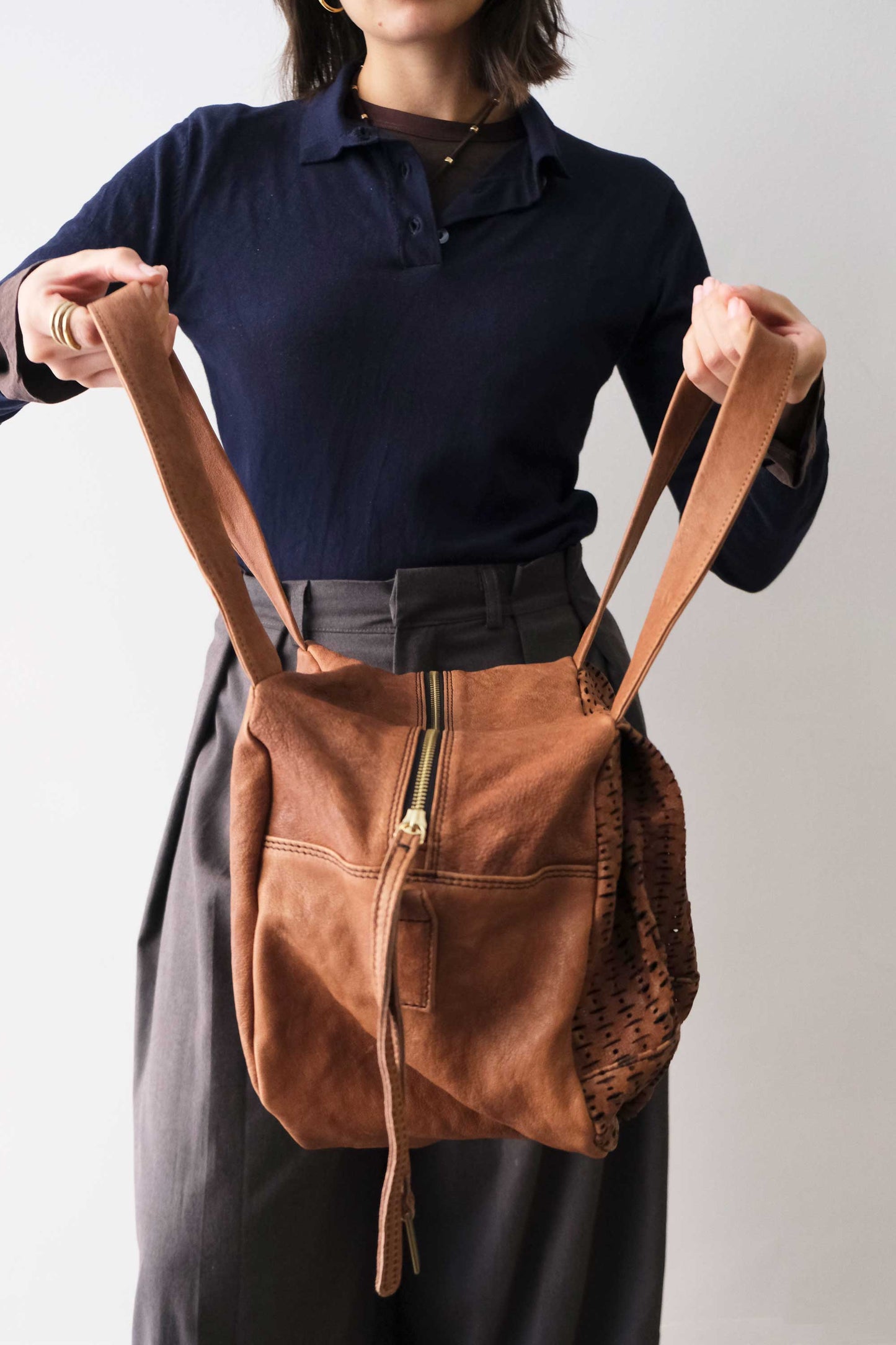 Betty tote in chocolate perforated giunco nappa leather - Made in Italy -