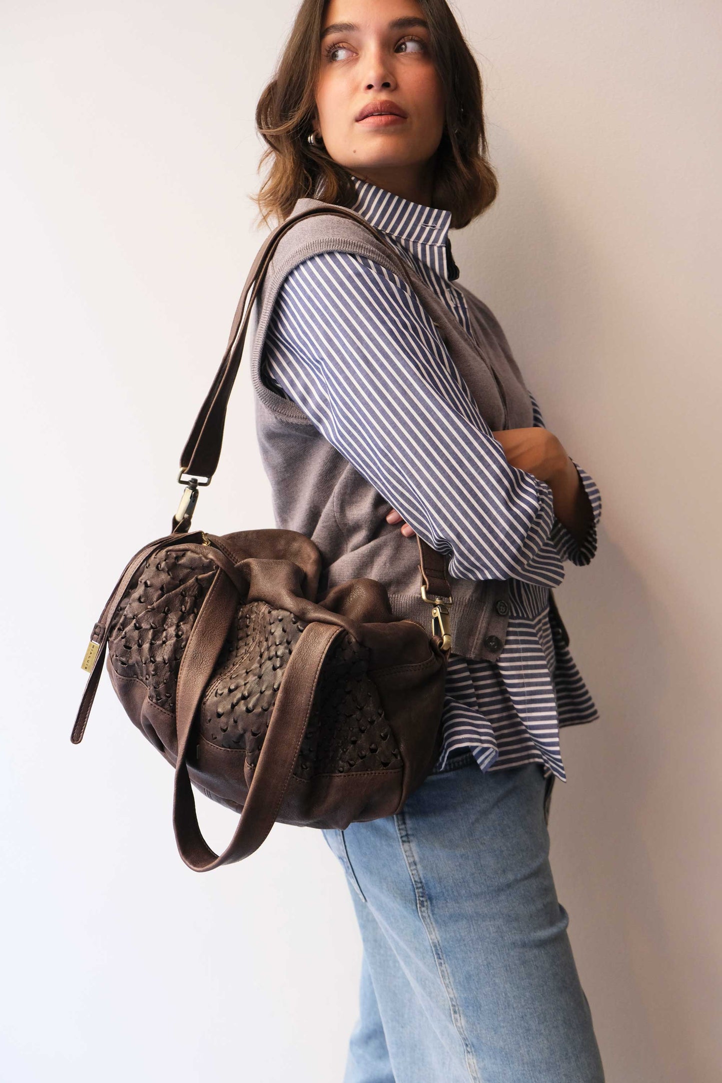 PRE ORDER discount 15%-Betty tote in brown perforated nappa leather - use code PREORDER15 - ESTIMATED DELIVERY SEPTEMBER 15- Made in Italy -