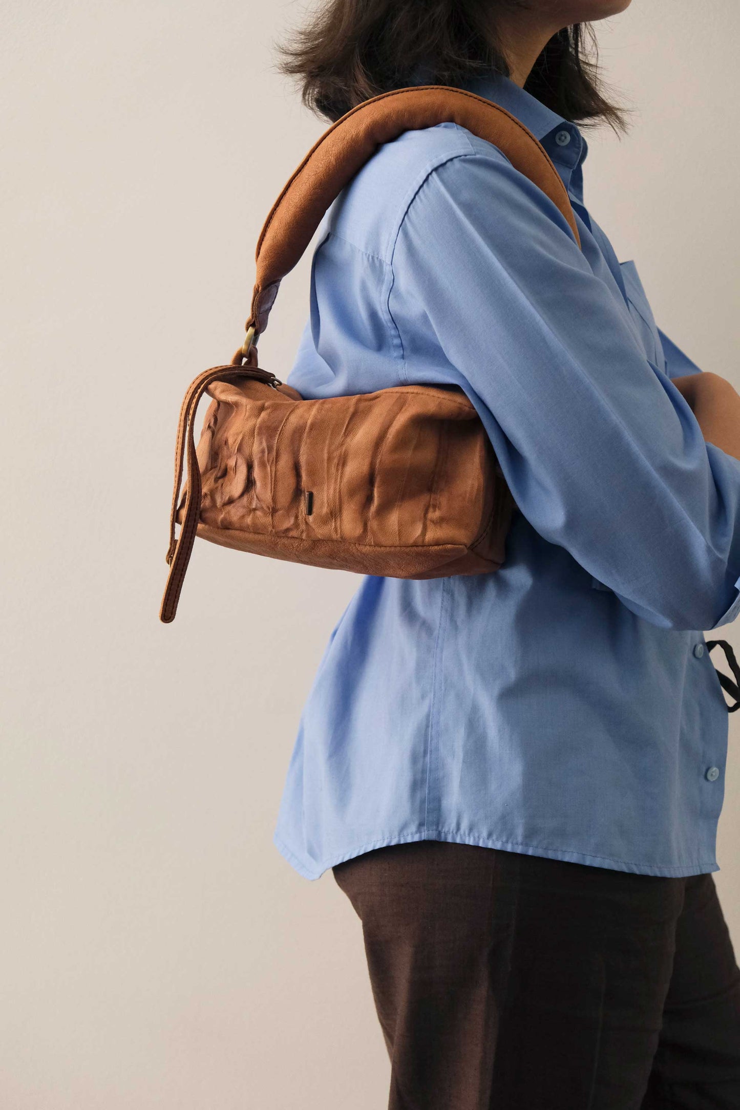 Bobo mini in nappa lomè cognac pelle conciata al vegetale - Made in Italy -