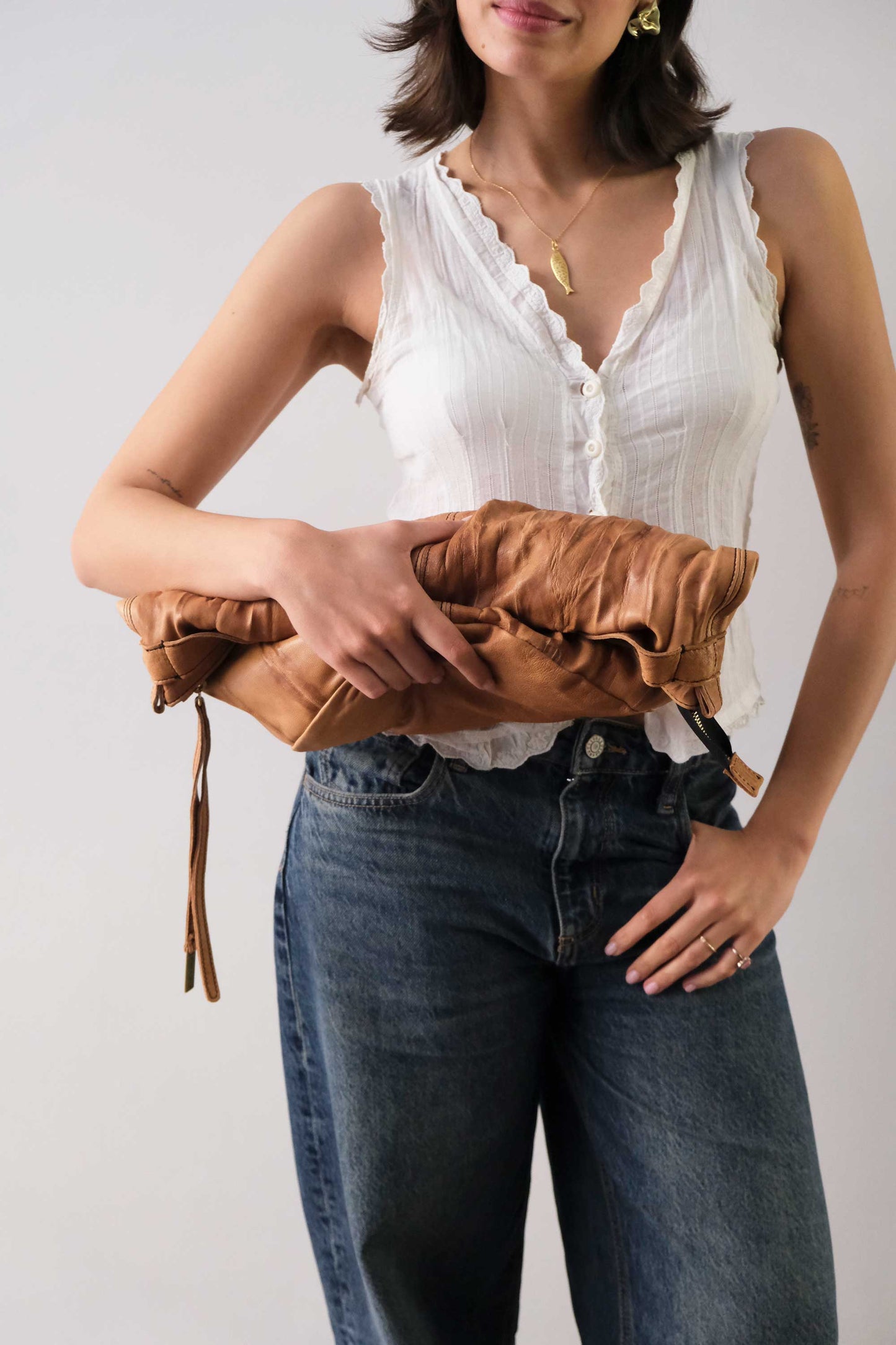Carola bag cognac morbida nappa lomè - Made in Italy -