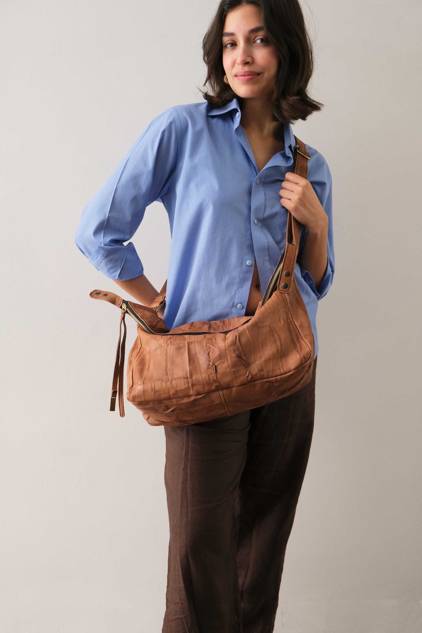 Chicca hobo bag in morbida nappa lomé cioccolato - Made in Italy -
