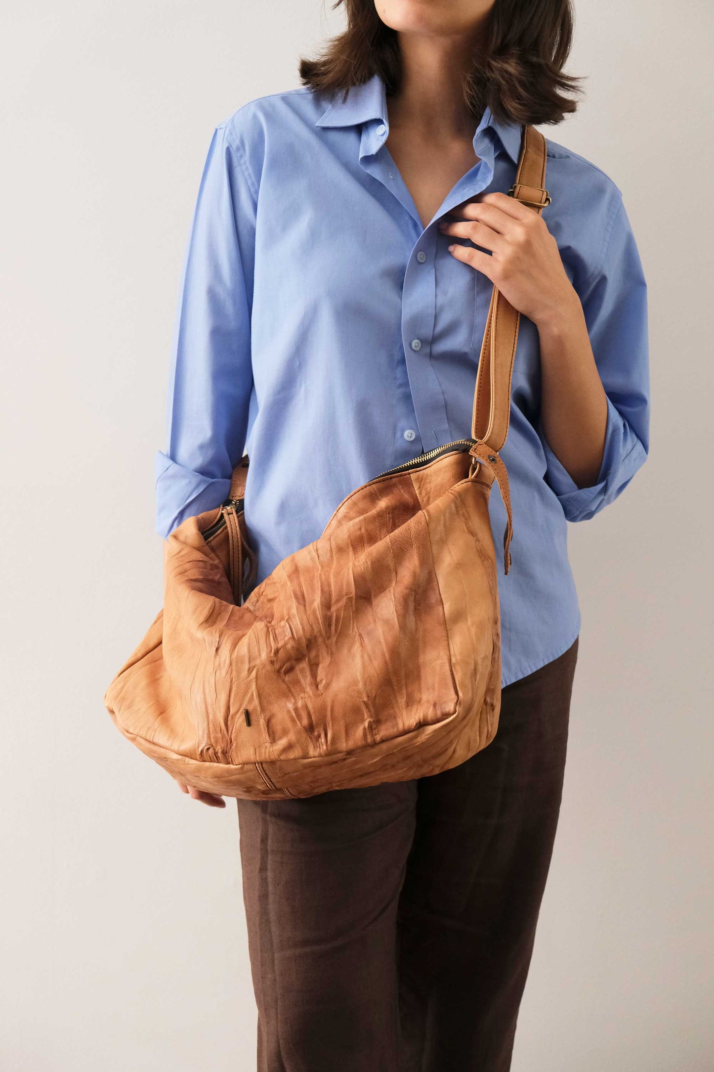 Chicca hobo bag in morbida nappa lomé cognac - Made in Italy -
