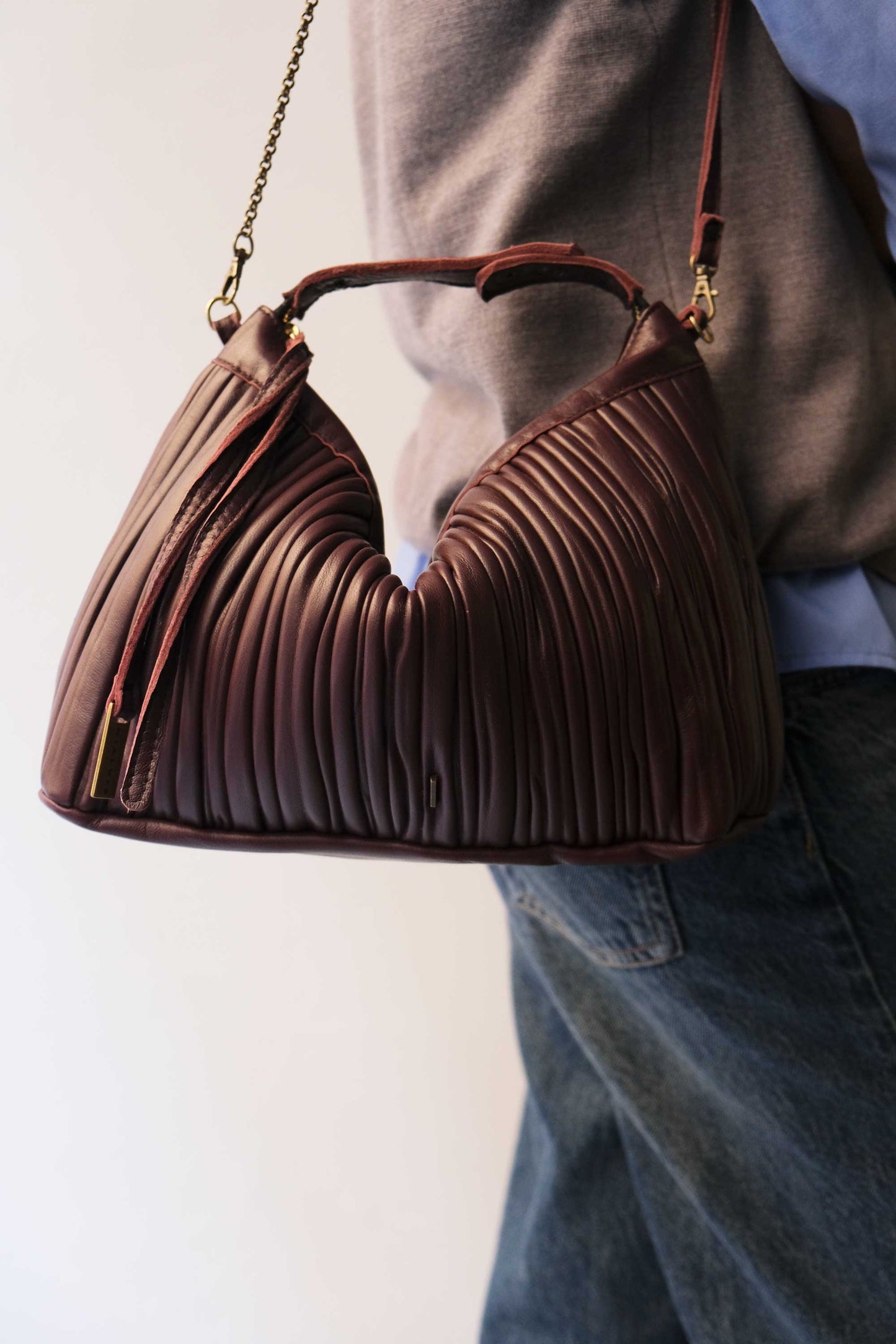 PRE ORDER discount 15%-Chicca Media hobo bag in plum pleated leather - use code PREORDER15 - ESTIMATED DELIVERY SEPTEMBER 15- Made in Italy -