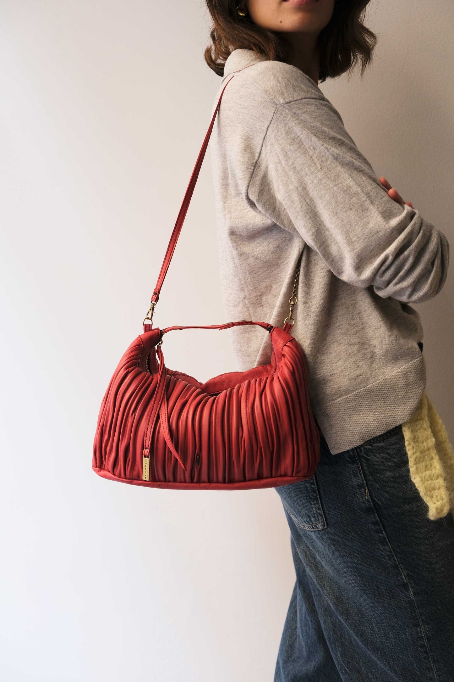 PRE ORDER discount 15%- Chicca Media hobo bag in red pleated leather - use code PREORDER15 - ESTIMATED DELIVERY END SEPTEMBER - Made in Italy -