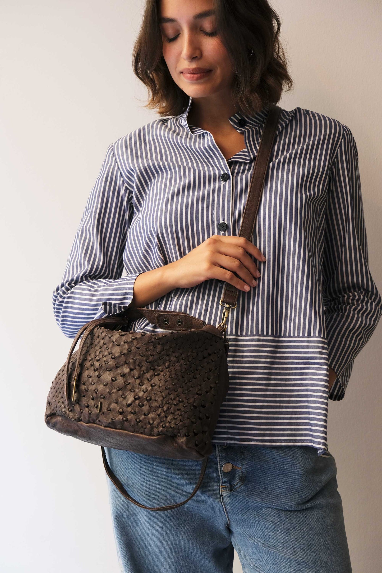 Chicca Media hobo bag in brown perforated nappa - Made in Italy-