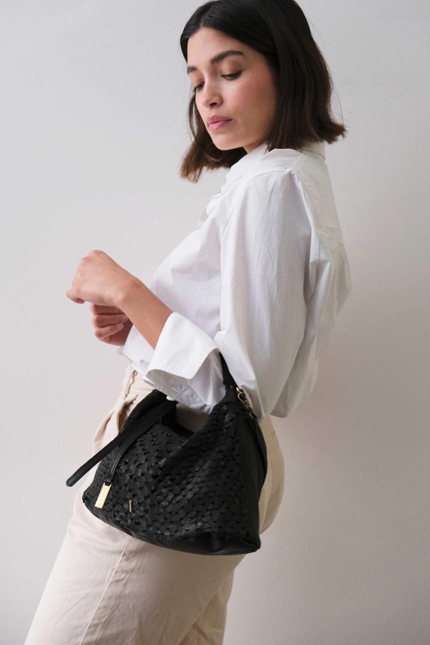 Chicca Media hobo bag in black perforated nappa - Made in Italy -