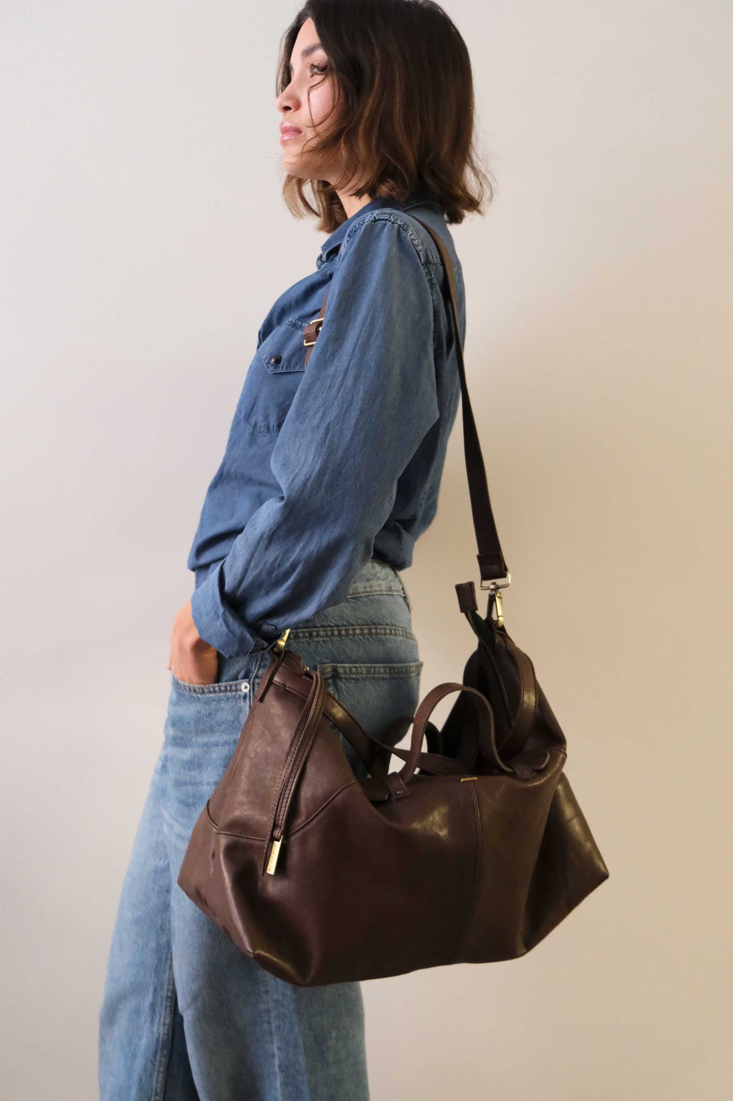 Cloudy borsa a tracolla in pelle nappa marrone - Made in Italy-