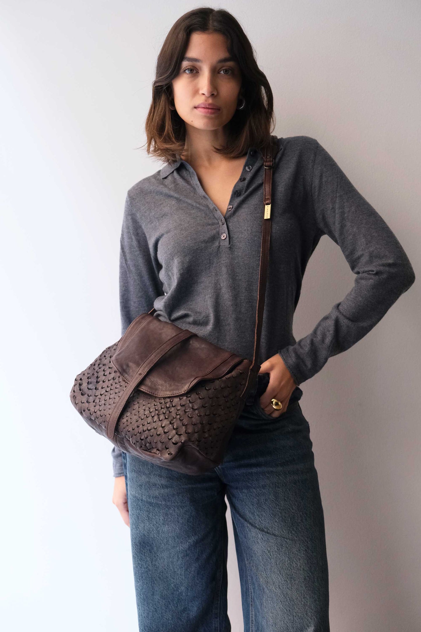 PRE ORDER discount 15%-Do saddle bag in brown perforated leather - use code PREORDER15 - ESTIMATED DELIVERY SEPTEMBER 15- Made in Italy -