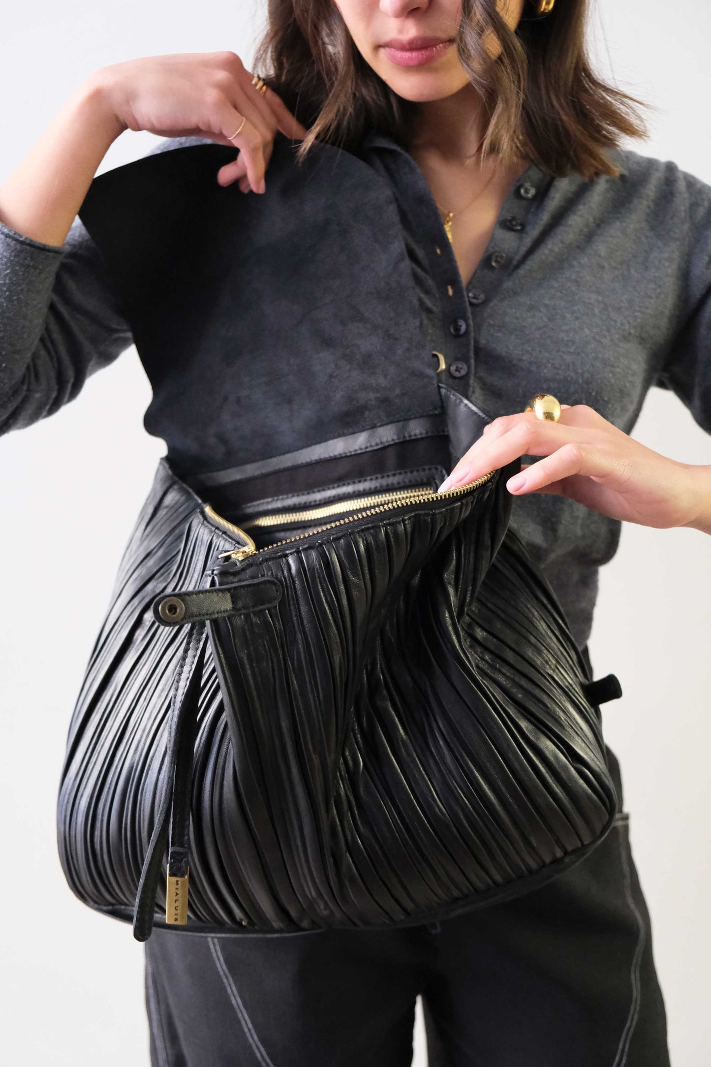 PRE ORDER discount 15%-Gabri tote bag in pleated black colour nappa leather  - use code PREORDER15 - DELIVERY IS ESTIMATED WITHIN APPROXIMATELY 30 DAYS FROM THE ORDER DATE - Made in Italy -