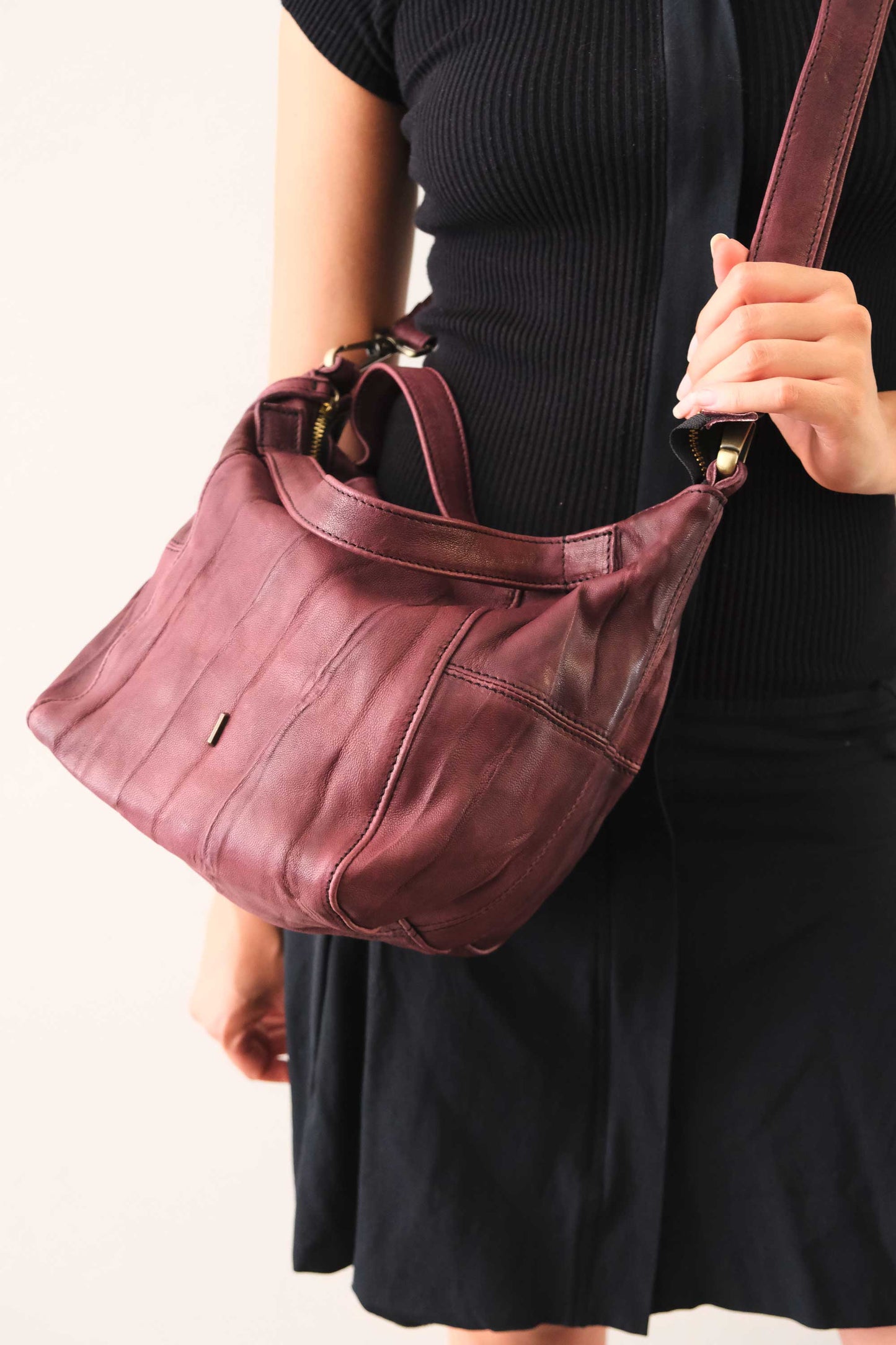 PRE ORDER discount 15%- Marty bag in plum soft washed nappa lome - use code PREORDER15 - ESTIMATED DELIVERY SEPTEMBER 15- Made in Italy -