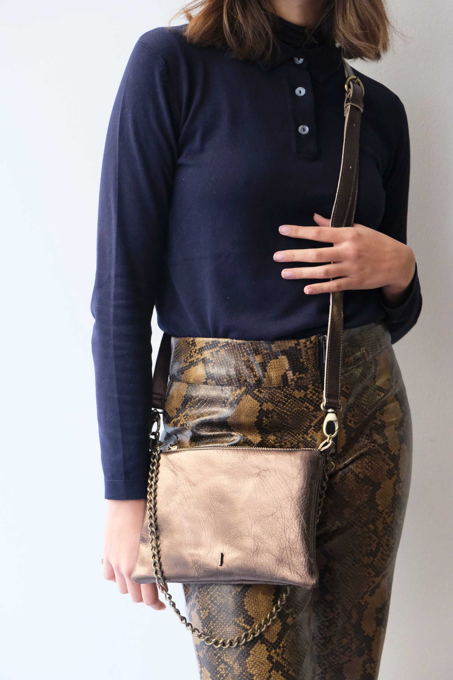Mikin pochette laminata bronzo - Made in Italy -
